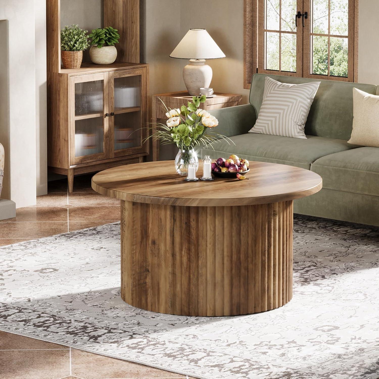 Resenkos Center Coffee Table, Living Room Table,31.5" Coffee Table, Farmhouse Circle Center Table Sofa Side Table Brown