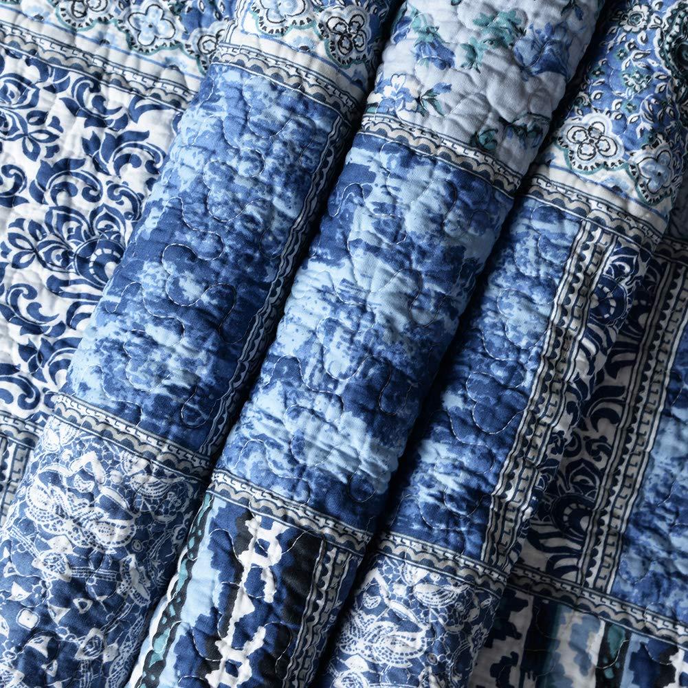 NEWLAKE Quilted Throw Blanket for Bed Couch Sofa, Blue Classic Bohemian, 60X78 Inch