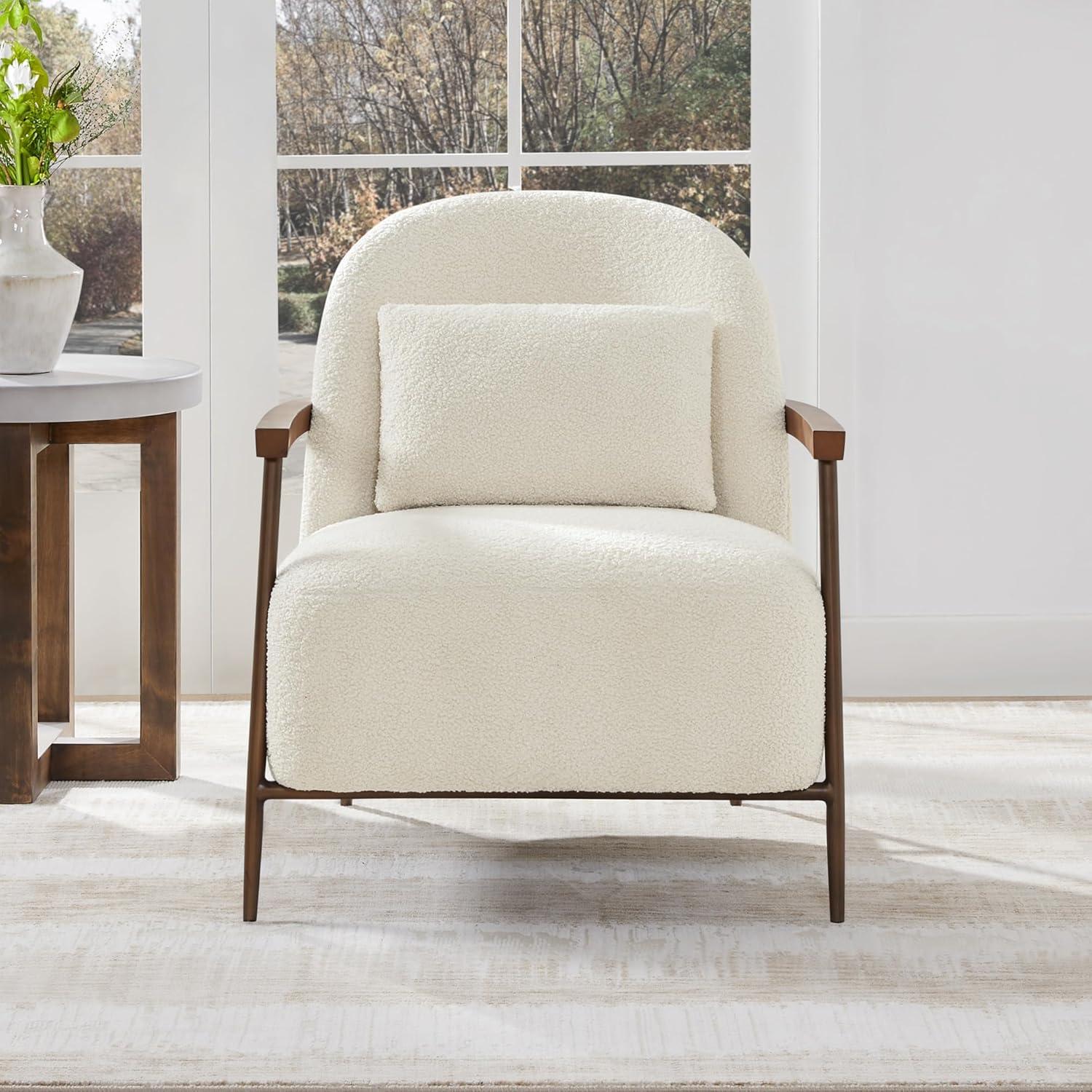 Quiteria Camel Fabric Accent Chair with Solid Wood and Metal Frame