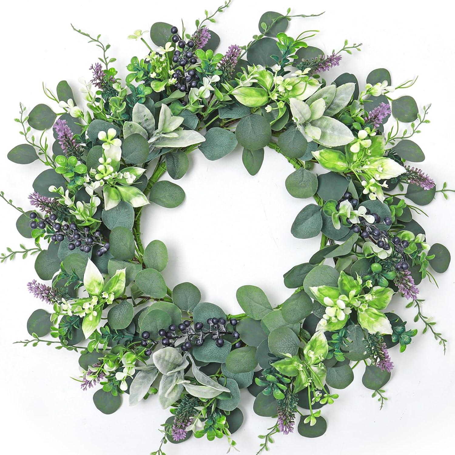 The Holiday Aisle® 22" Artificial Spring Summer Farmhouse Eucalyptus Berry Front Door Wreath