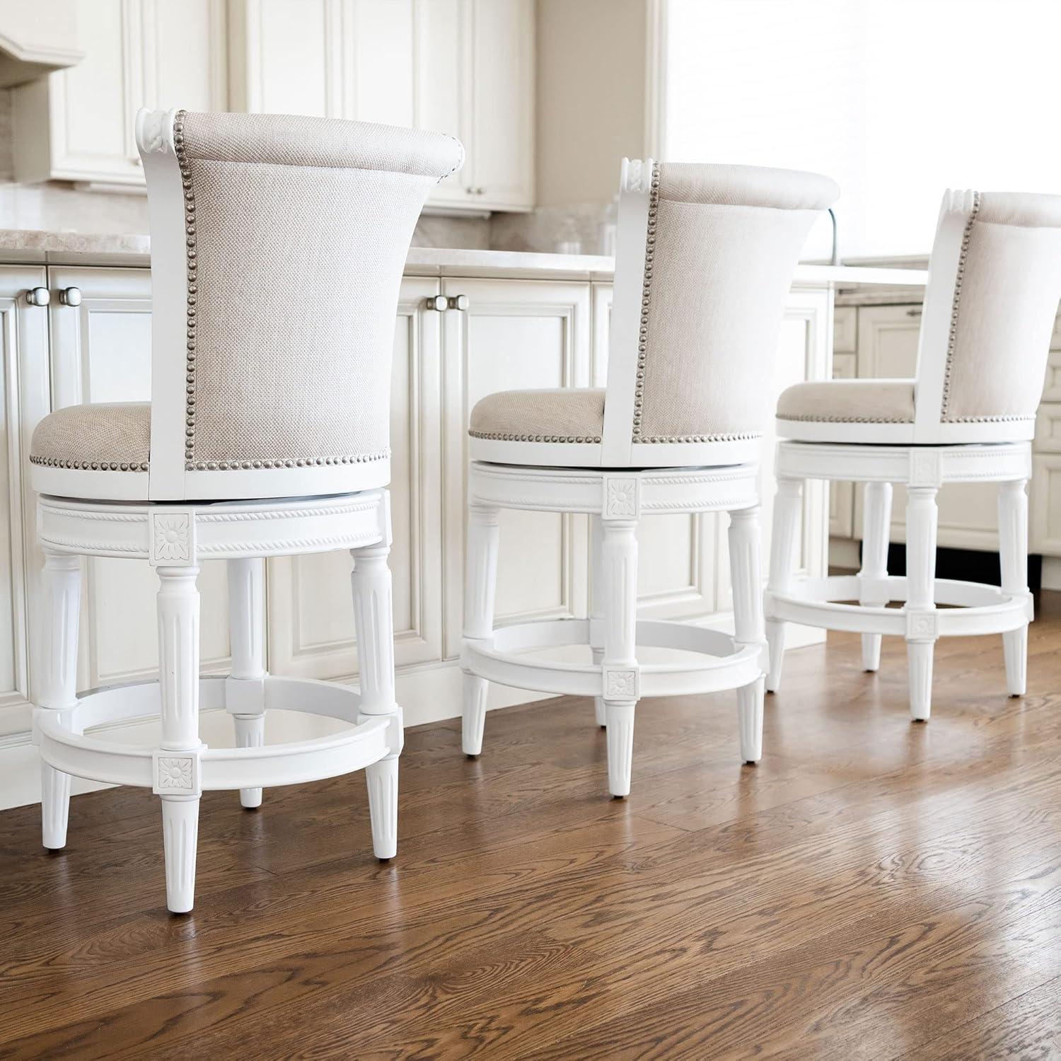 Alabaster White Leather Swivel Counter Stool with Nailhead Trim