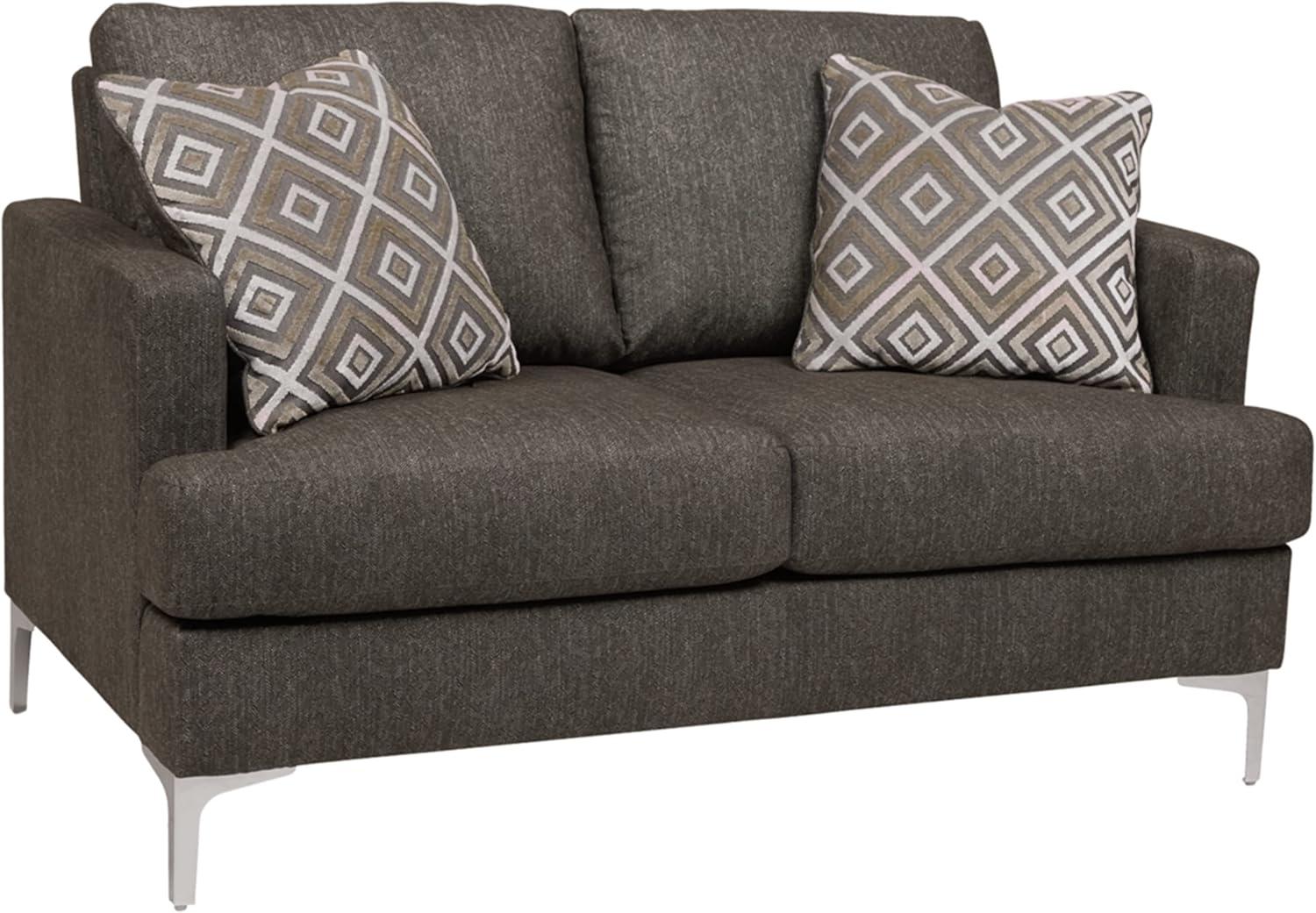 Transitional Java Herringbone Fabric Loveseat with Removable Cushions