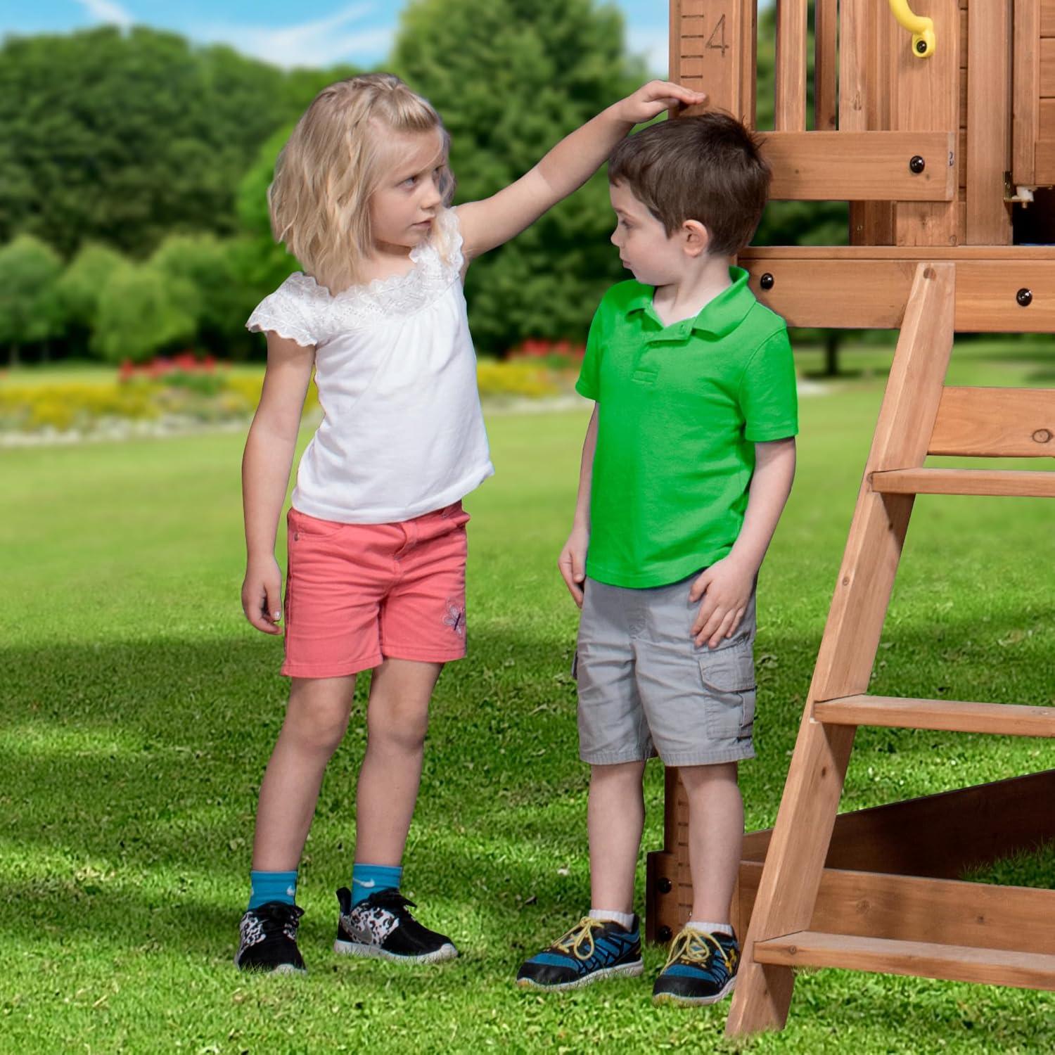 Scenic Heights Cedar Wooden Playhouse with Upper Deck and Stairs