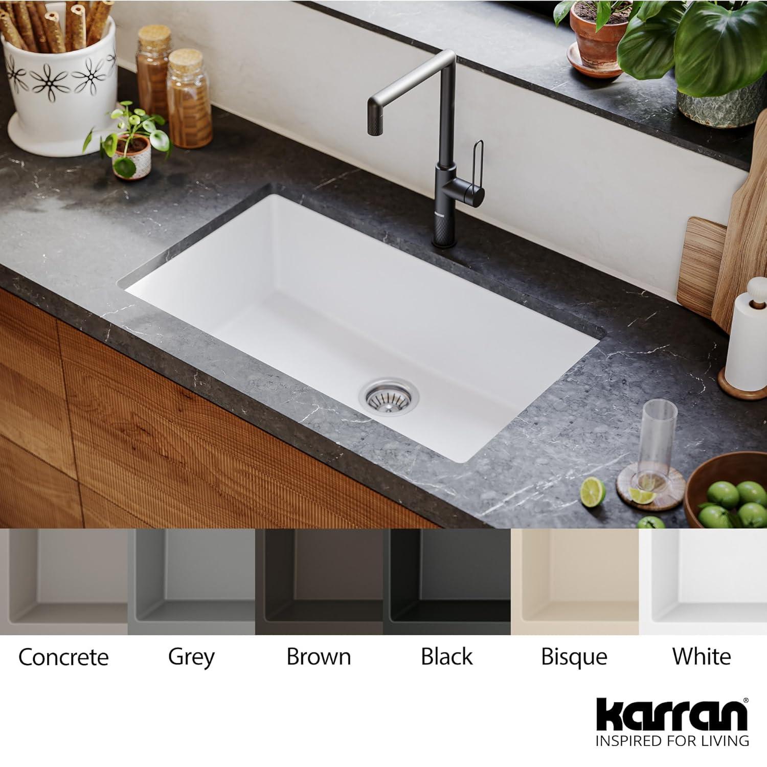 Karran Quartz 32-1/4'' X 19-1/4'' Large Single Bowl Undermount Kitchen Sink