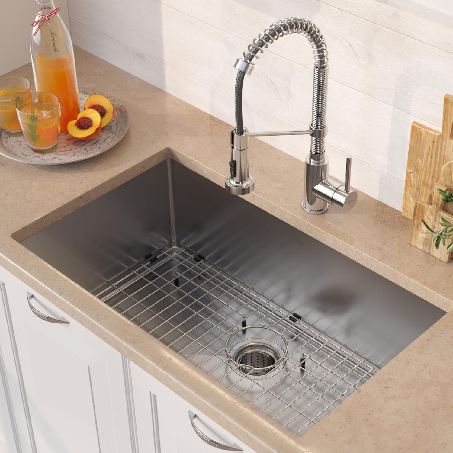 KRAUS 30-in Standart PRO Kitchen Sink Combo Set with Bolden Kitchen Faucet and Soap Dispenser