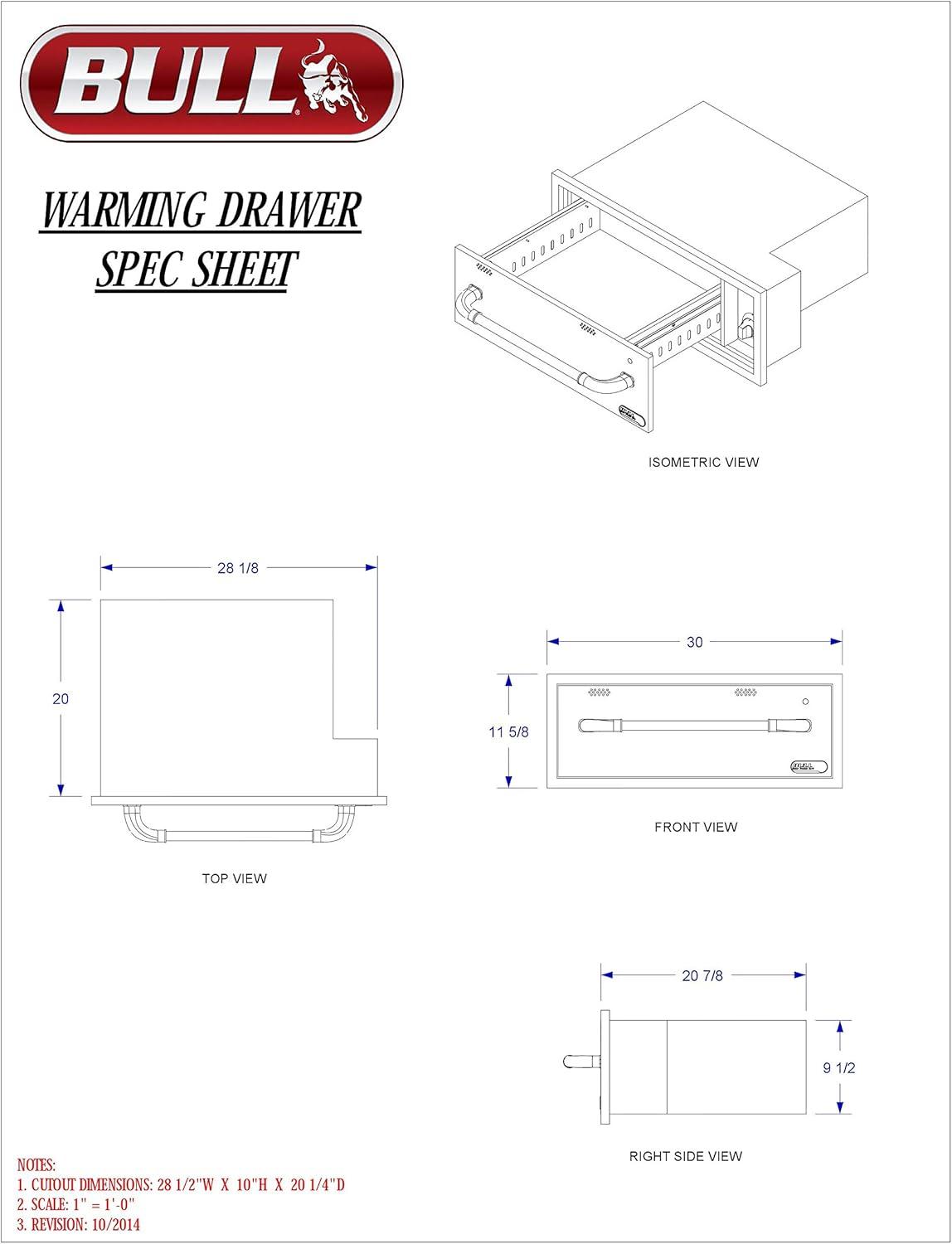 Bull Stainless Steel Electric Warming Drawer with Handle