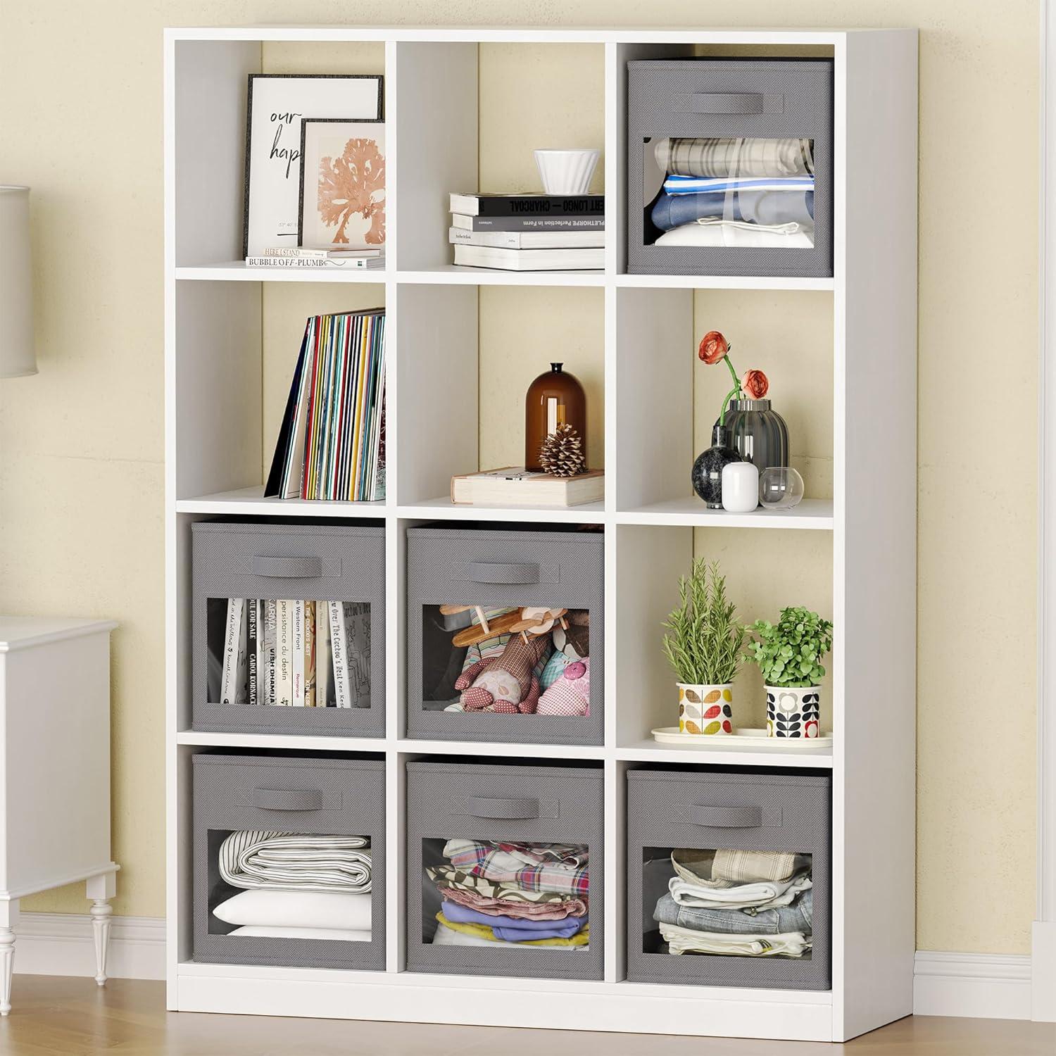 SpaceAid 6 Foldable Storage Cubes with Clear Windows, 11-Inch Fabric Bins for Closet, Cubby Shelf, or Cube Storage Organizer