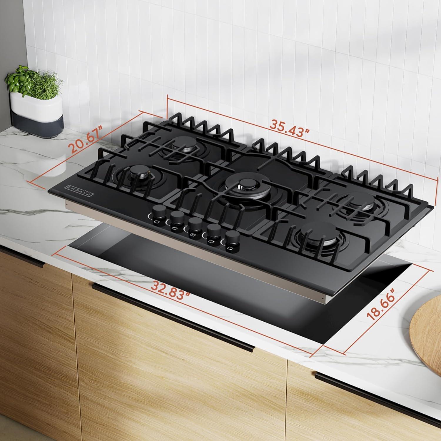 Empava 36" Black 5 Burner Cooktop