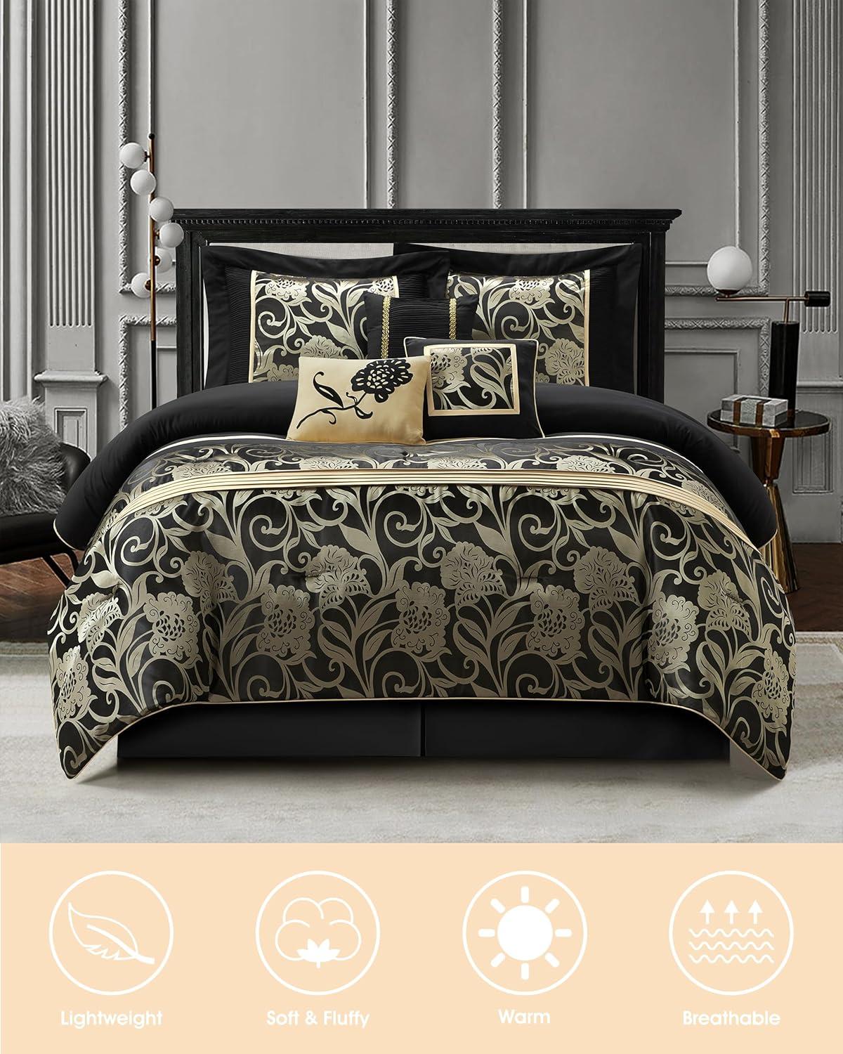 Nanshing America, Inc Fennville Black/Gold/Beige Microfiber 7 Piece Comforter Set