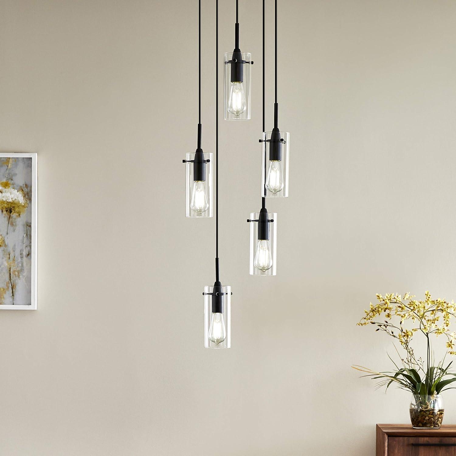 Effimero Black Metal and Glass 5-Light Cluster Pendant