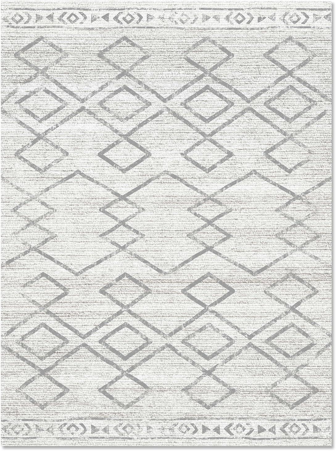 5'x7' Area Rugs for Living Room Machine Washable Rug Boho Geometric Indoor Area Rug Neutral Moroccan Style Ultra Soft Foldable Non-Slip Bedroom Rug Dining Room Office Modern Carpet Grey