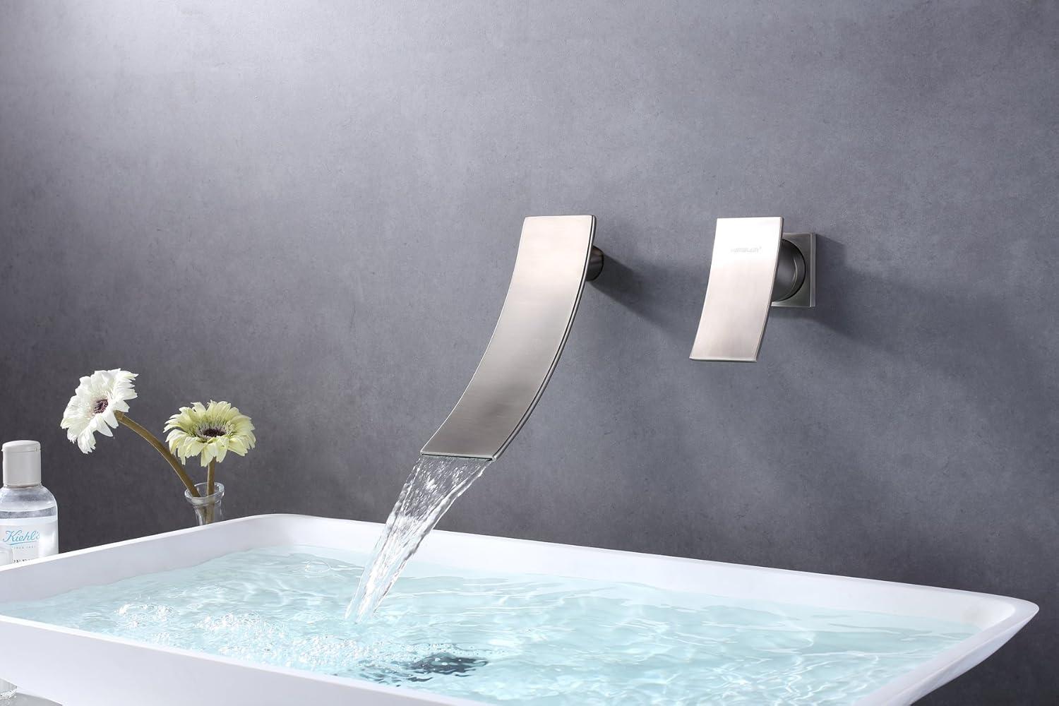 Wall Mount Bathroom Vanity Faucet, Waterfall Bathroom Faucet, Lavatory Faucet
