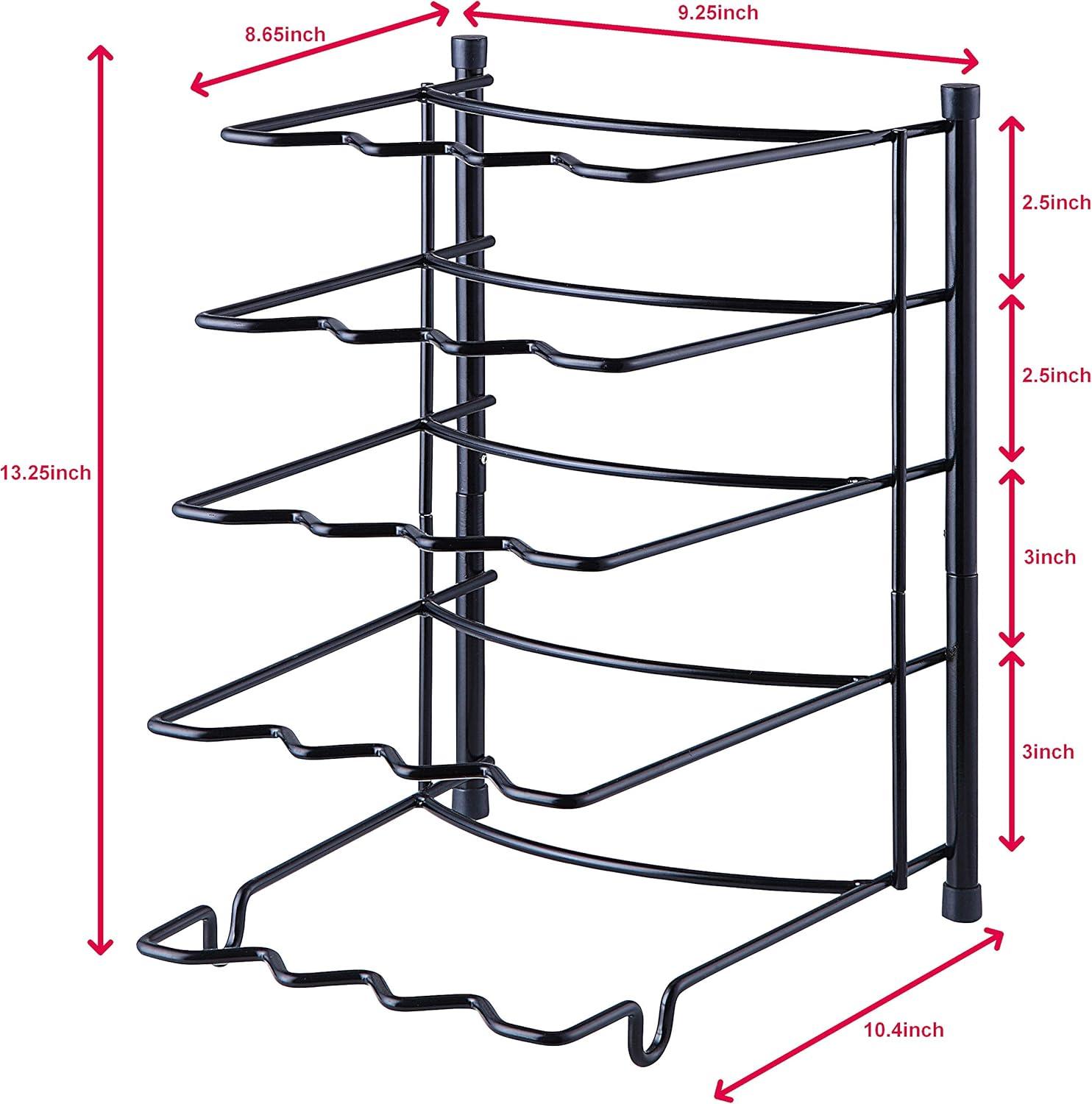 Heavy Duty Black Metal Kitchen Countertop Pan and Pot Organizer Rack