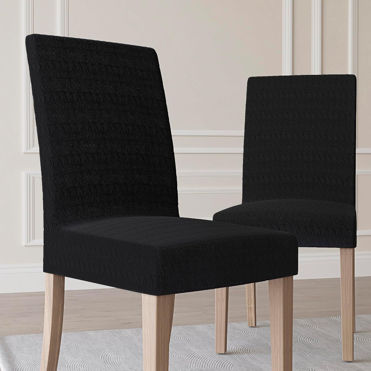 Subrtex Stretch Textured Plaid Dining Chair Slipcover (Set of 2, Black)