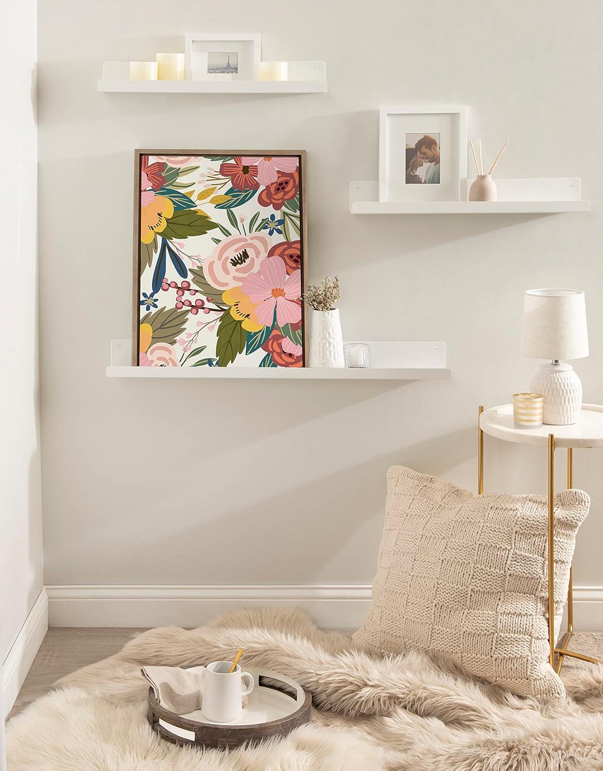 Kate and Laurel Sylvie Softly Framed Canvas Wall Art by Mia Charro, 18x24 White, Modern Fun Abstract Colorful Botanical Flower Art for Wall
