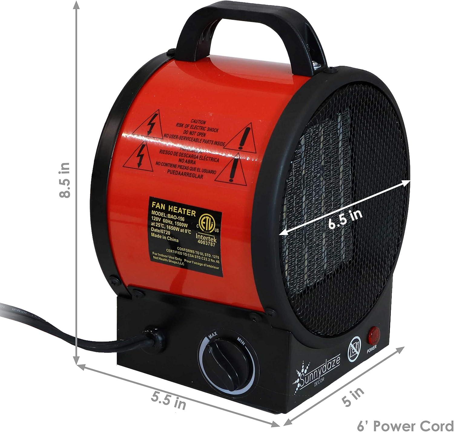 Portable Red Ceramic Electric Space Heater with Auto Shut-Off