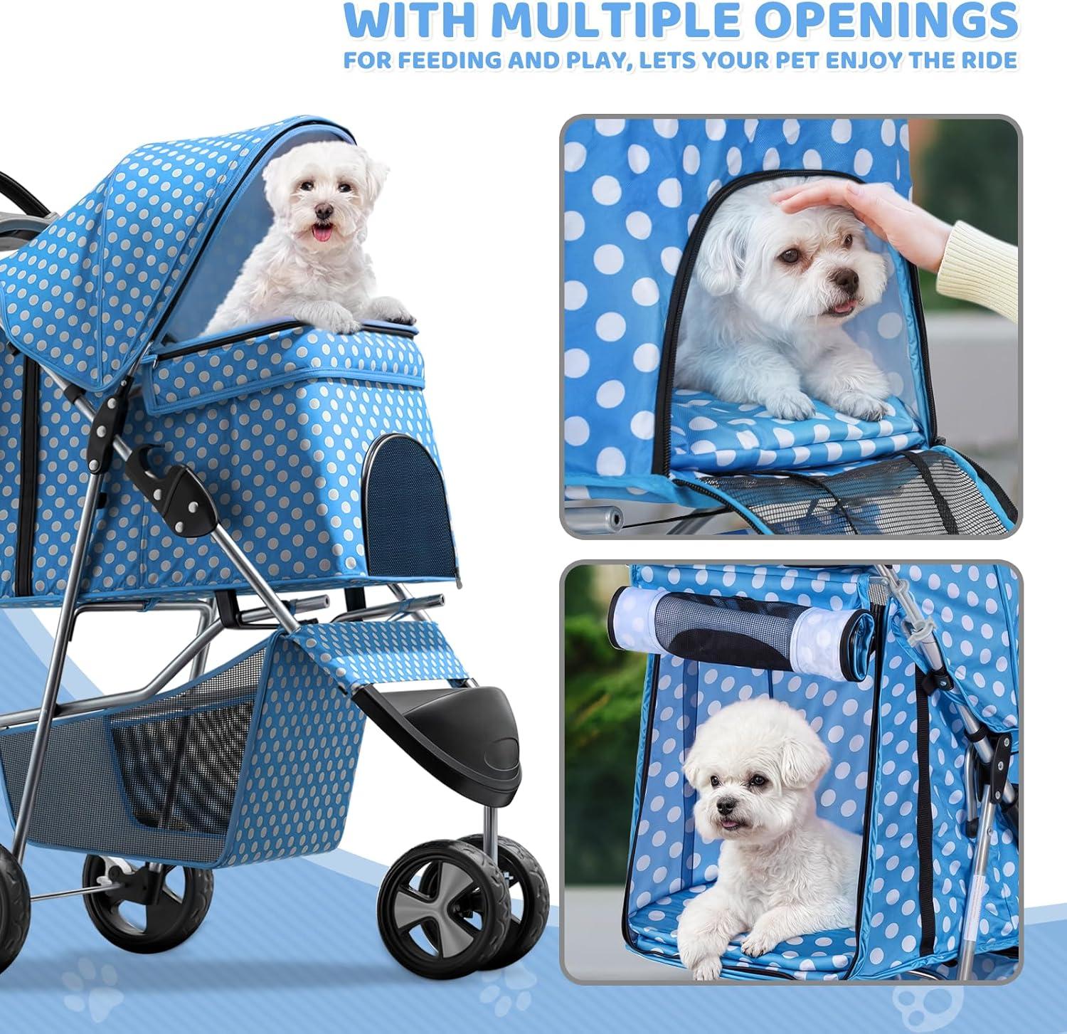 Magshion Foldable Pet Dog and Cat Stroller with Adjustable Canopy Storage Basket and Cup Holder for Small and Medium Pets