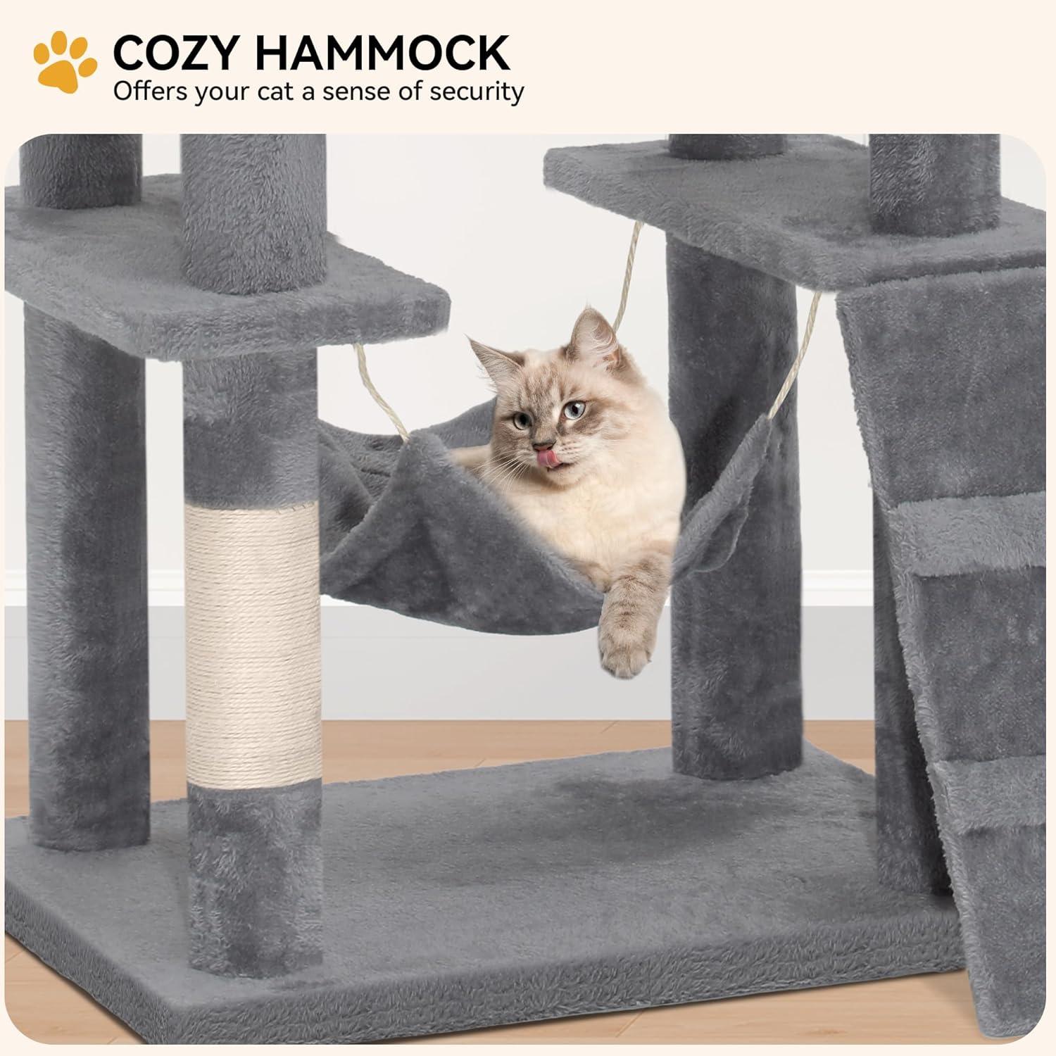 JTAOT 75in Tower Gray Wood Pet House Activity Center Indoor Scratching Posts