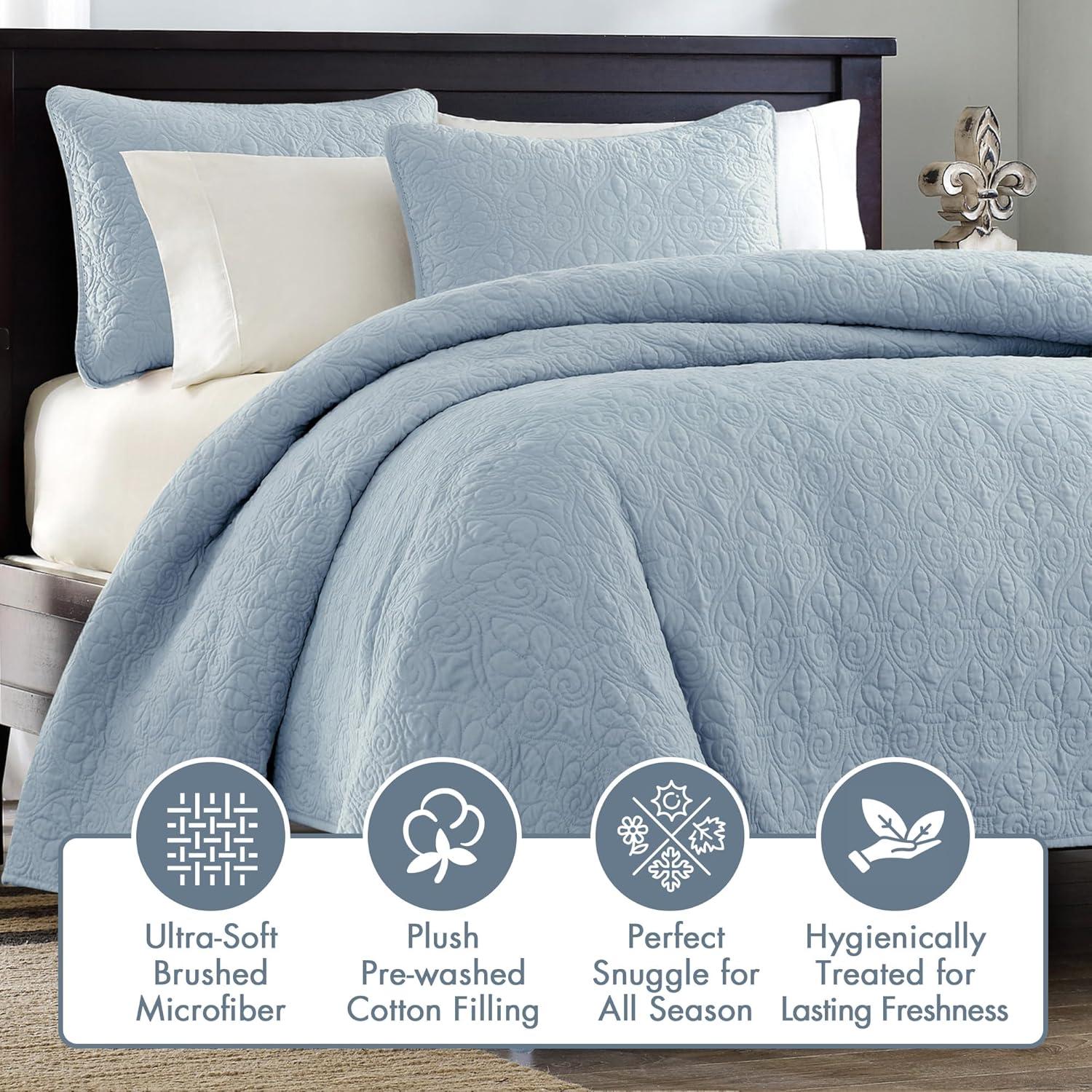 Madison Park 2pc Twin/Twin Extra Long Vancouver Reversible Coverlet Set Blue: Quilt Bedding Sets, Polyester Fill
