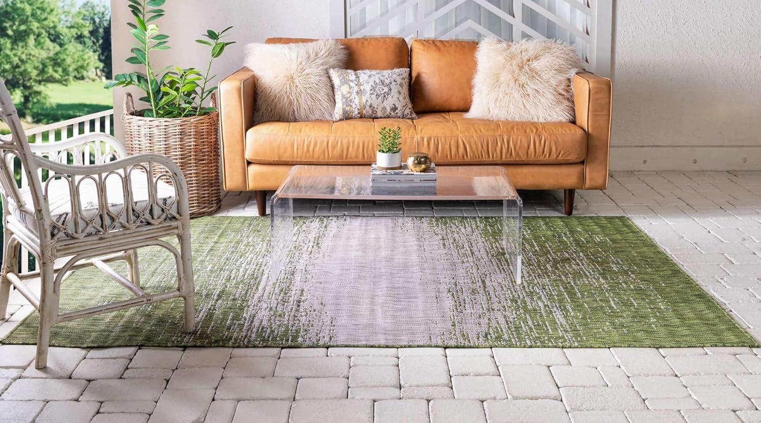 Unique Loom Outdoor Modern Collection Area Rug - Ombre (9' x 12' 2" Rectangle Green/Ivory)