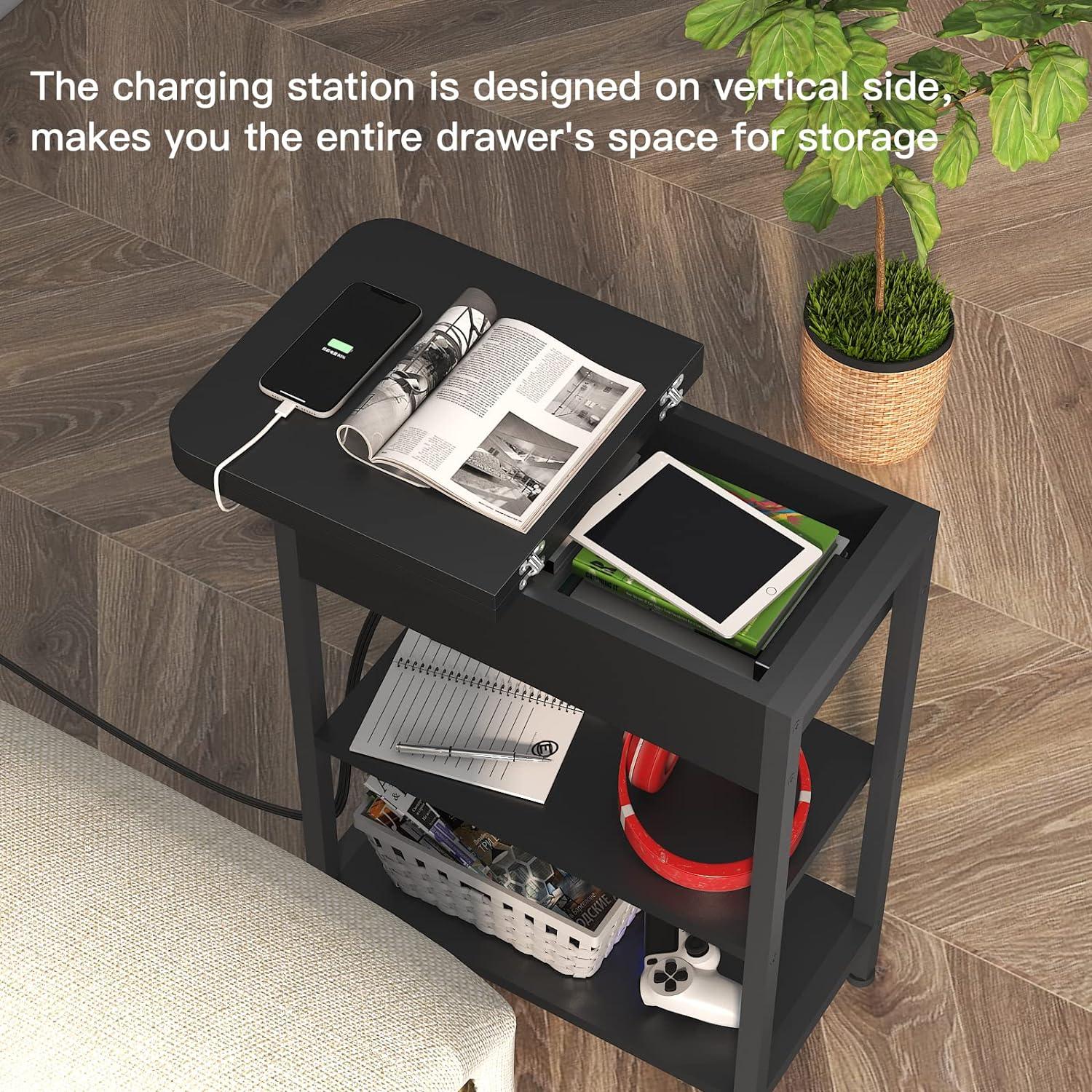 End Table with USB Ports and Outlets,Sofa Couch Table Bedside Table for Living Room Bedroom