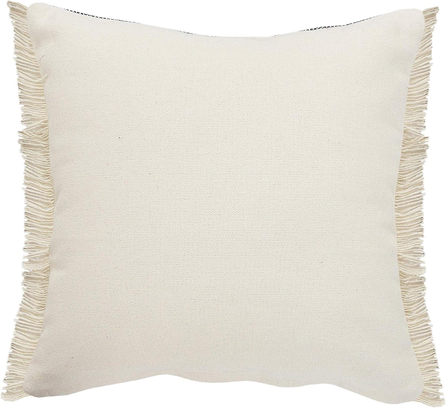 Ox Bay Atlantis Coastal Striped Jute Braiding Fringed Throw Pillow, Blue/Tan/Taupe, 20" Square