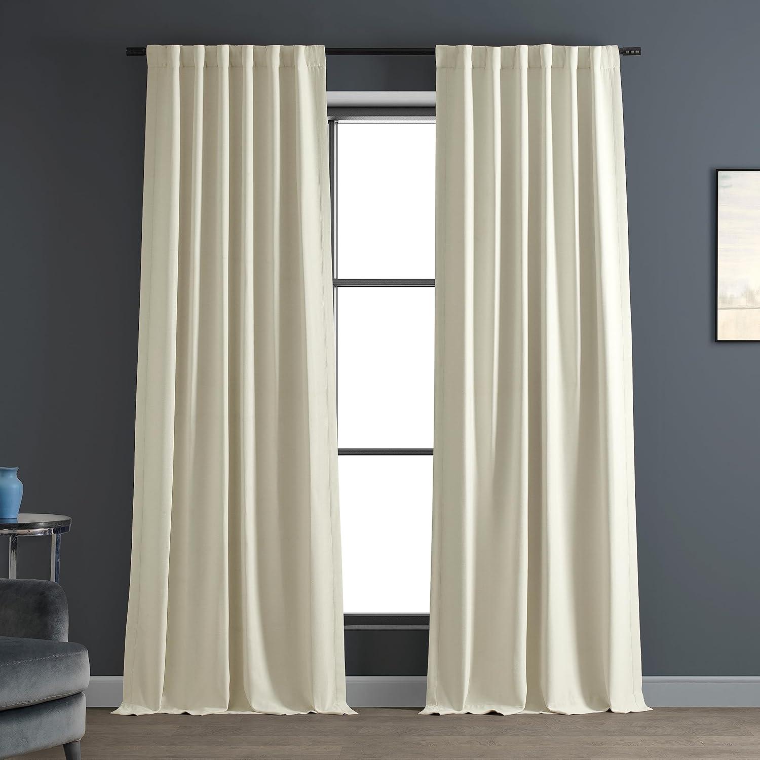 White Puddle Length Blackout Linen-Polyester Window Panel