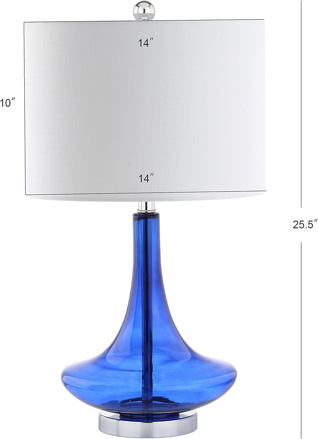 JONATHAN Y JYL1081D-SET2 Cecile 25.5" Glass Teardrop LED Table Lamp, Contemporary, Transitional for living room, dinning room, bedroom, office Bulb Included, Cobalt/Chrome (Set of 2)