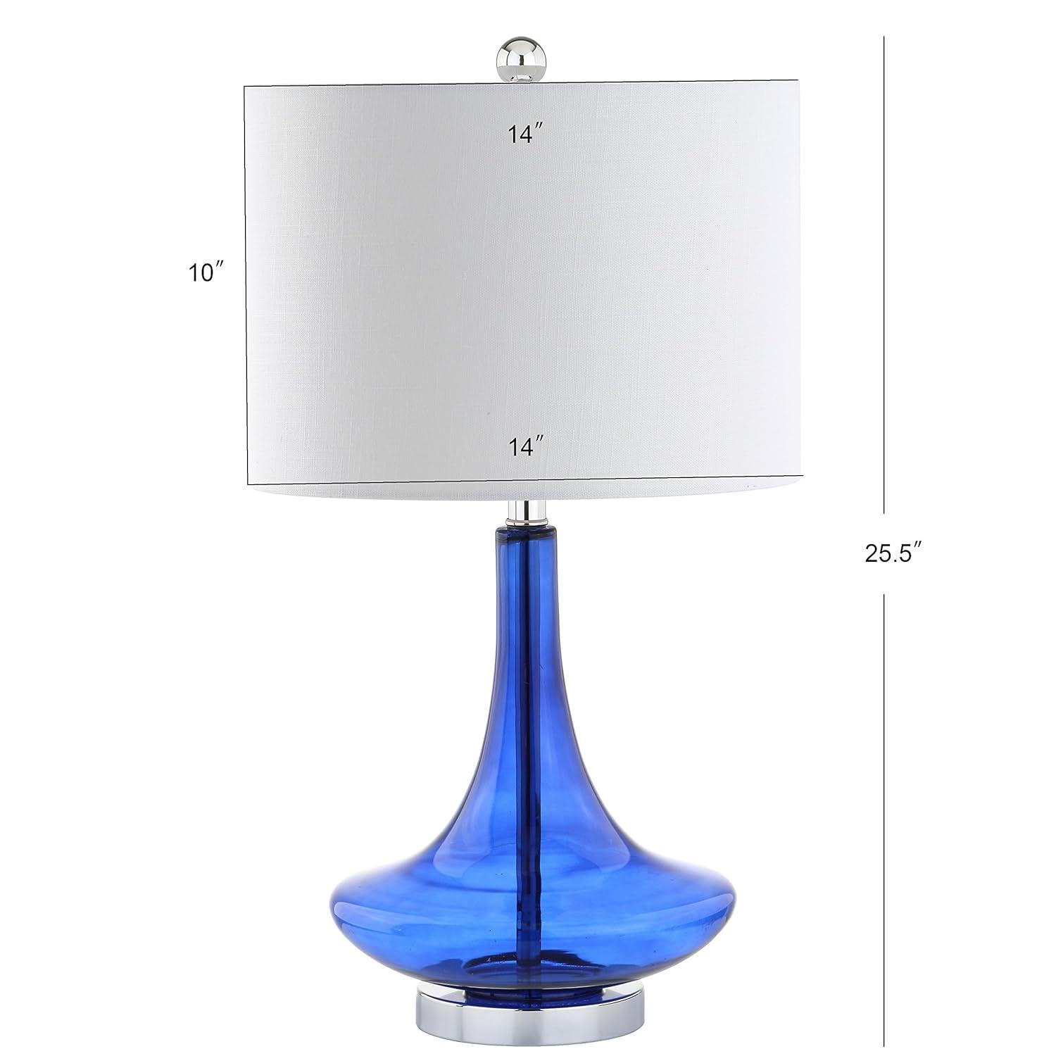 JONATHAN Y JYL1081D-SET2 Cecile 25.5" Glass Teardrop LED Table Lamp, Contemporary, Transitional for living room, dinning room, bedroom, office Bulb Included, Cobalt/Chrome (Set of 2)