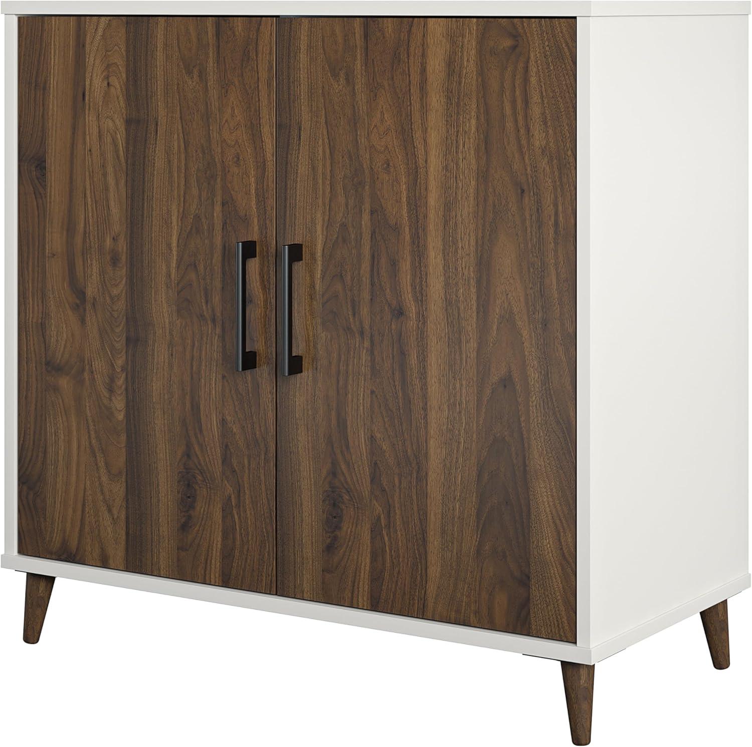 White and Walnut Two-Tone Office Storage Cabinet with Adjustable Shelves