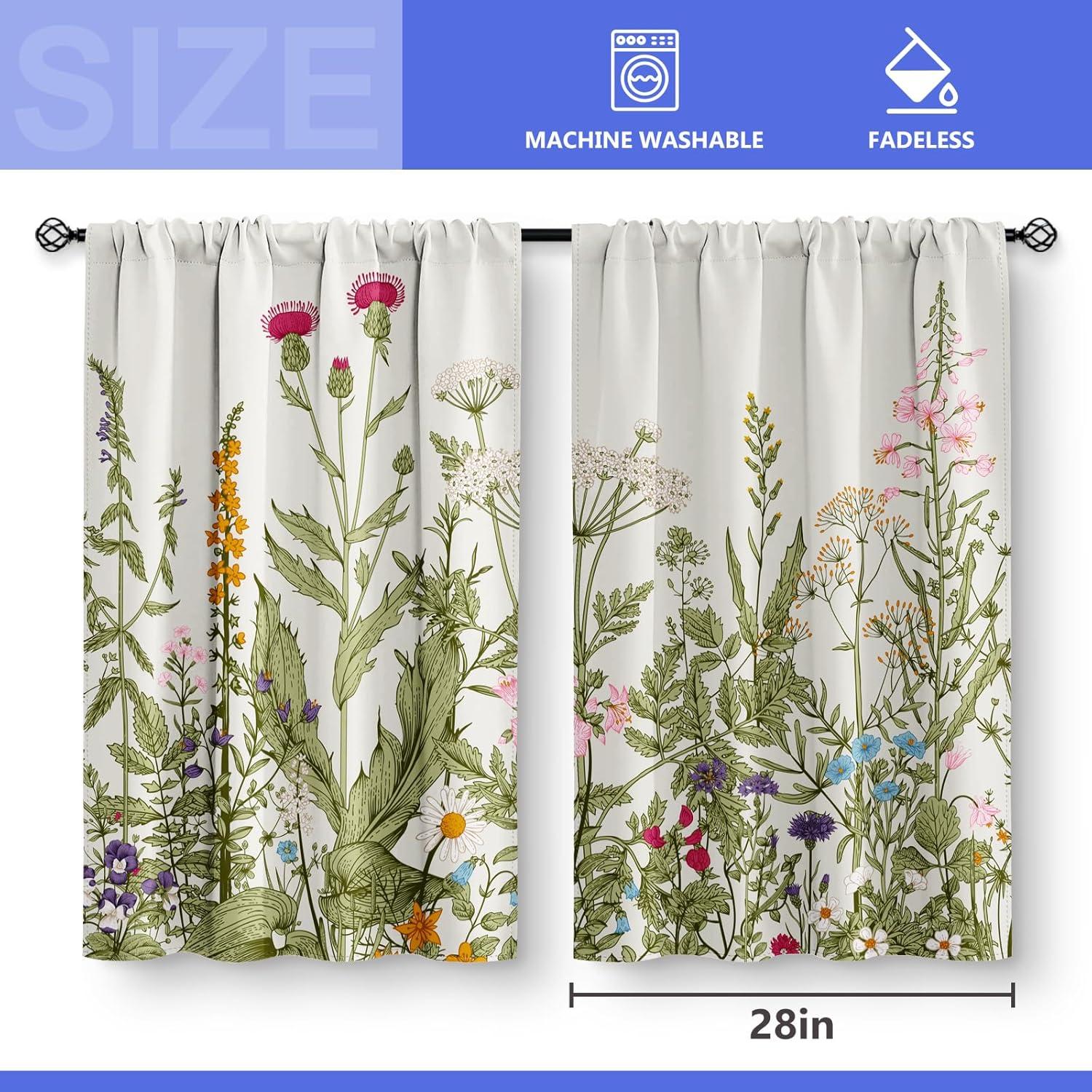 Aimego Farmhouse Country Wood Kitchen Curtains - Wooden Barn Door Vintage Short Tier Curtains Over Sink Natural Rustic Farm Decor Rod Pocket Window Drapes 24 Inch Length 2 Panel Set, 28"x24"