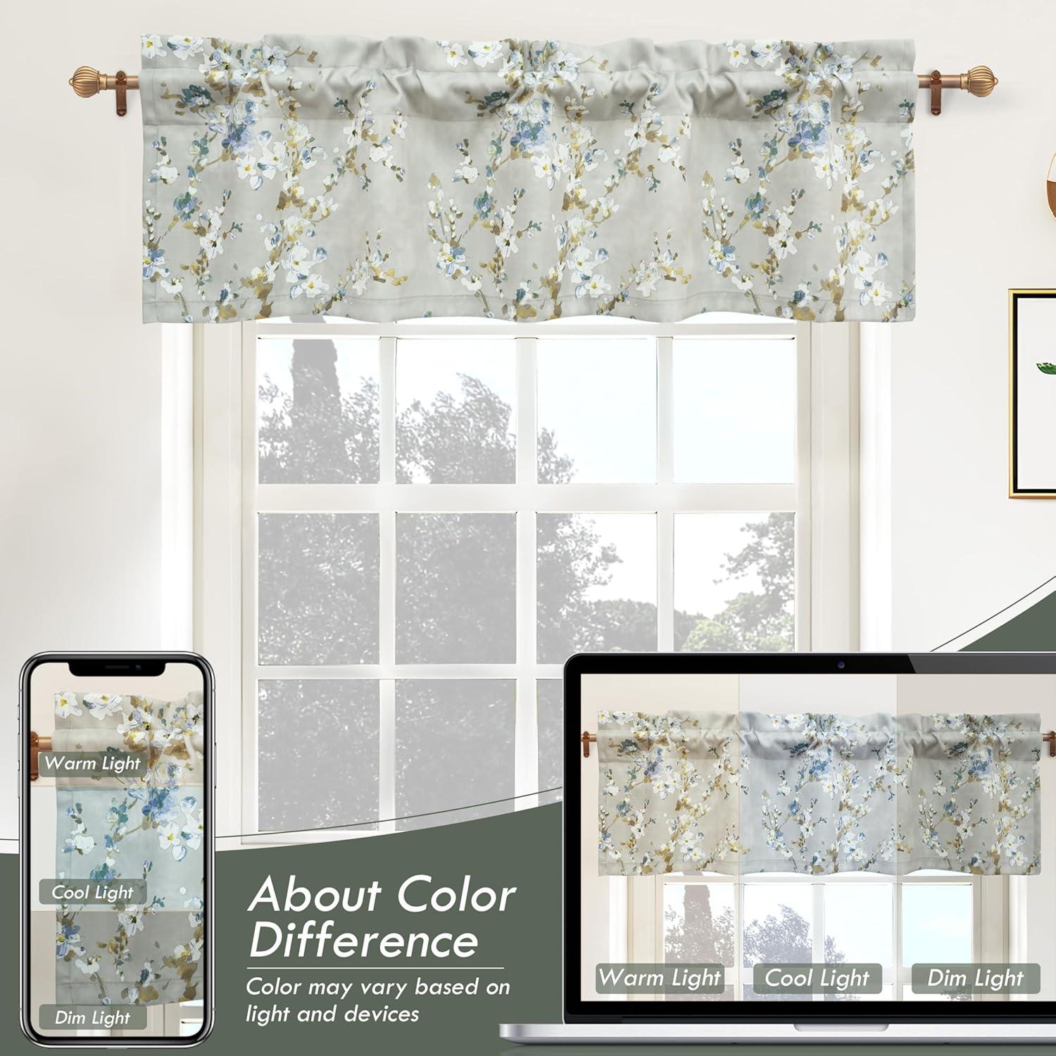 Hutchcraft Floral Tailored 50'' W Window Valance in Blue/Gray