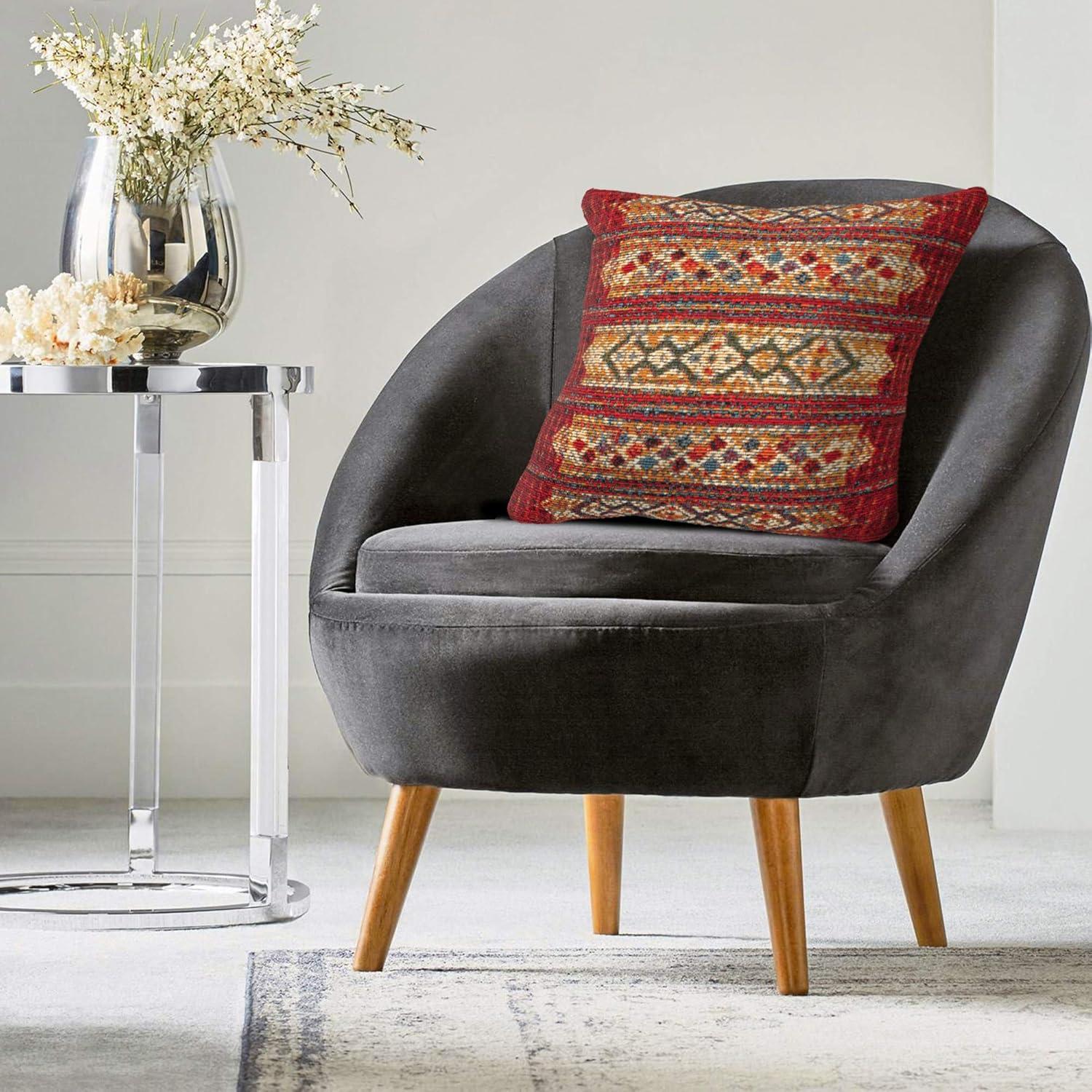Marina Red and Gold Tribal Stripe Indoor/Outdoor Pillow 18" Square
