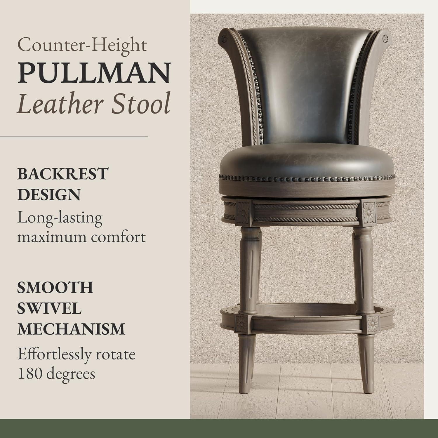 Maven Lane Pullman Counter Stool in Reclaimed Oak Finish w/ Ronan Stone Vegan Leather