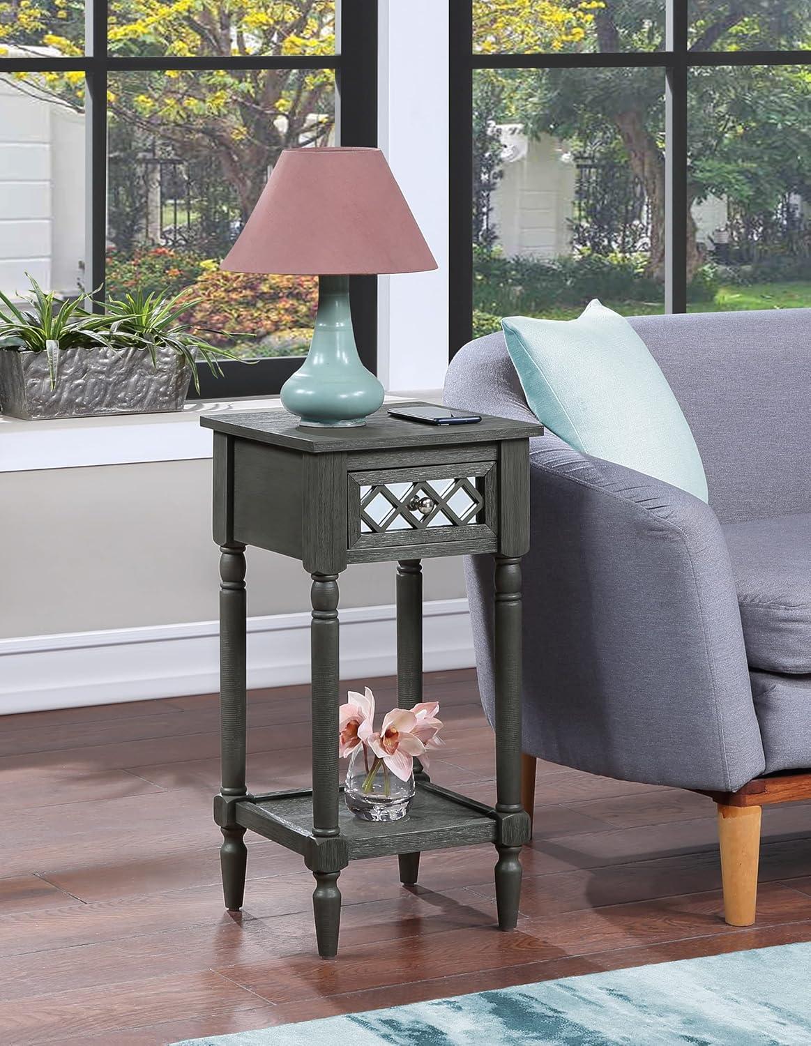 Wirebrush Dark Gray Pine Wood Accent Table with Storage