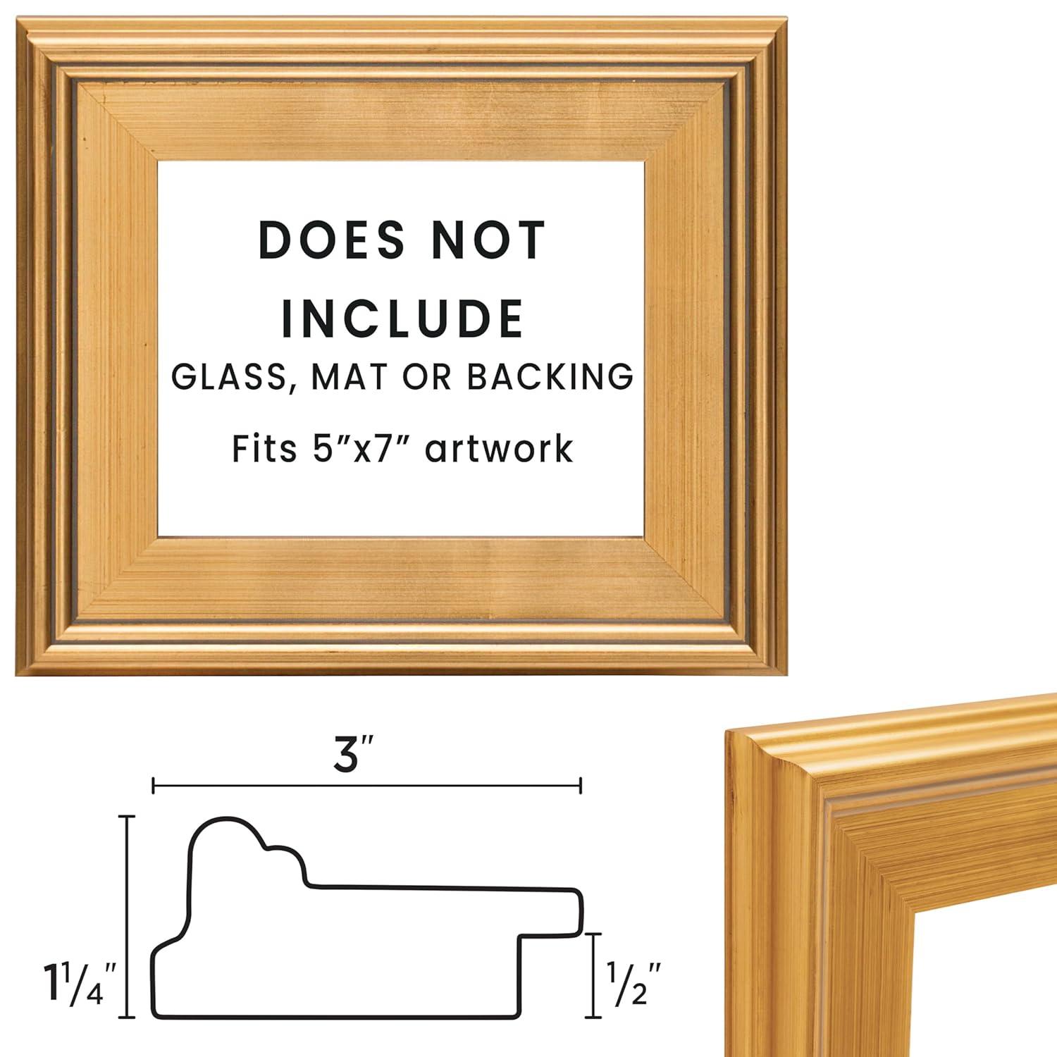 Creative Mark Plein Air Wooden Picture Frame - 5X7 Gold - Professional Single Frame for Art Panels, Stretched Canvas, Pictures and More, glass and backing not included