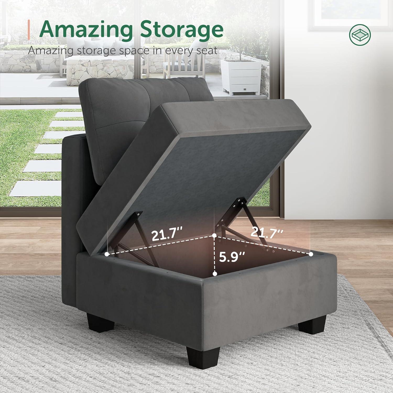 Home Square Ottoman Module for Modular Sectional Sofa, Storage Ottoman Footrest and Square Seat Cube, Linen Foot Stool - Gray