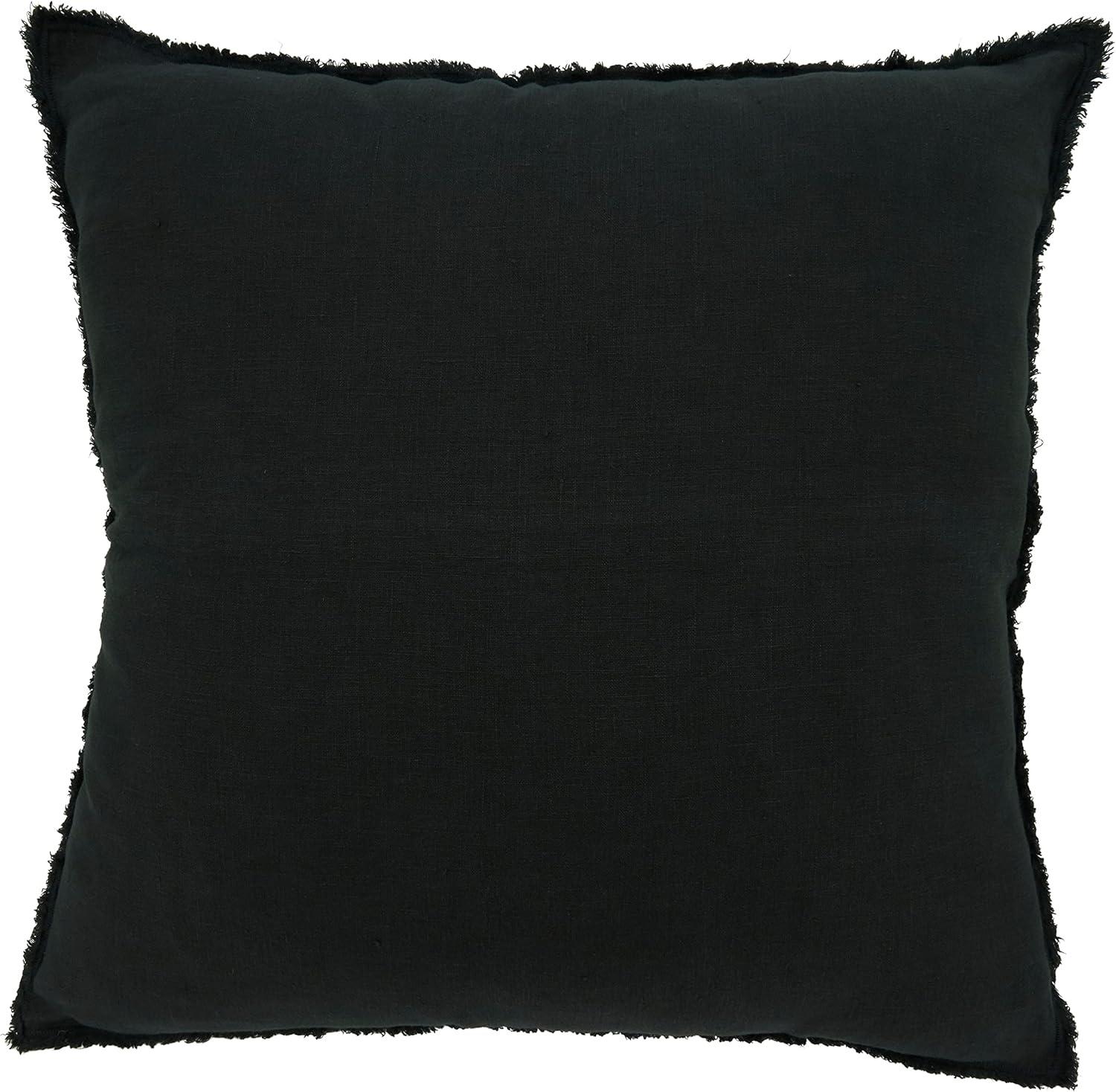 Saro Lifestyle Down-Filled Fringed Design Throw Pillow, 20"x20", Black