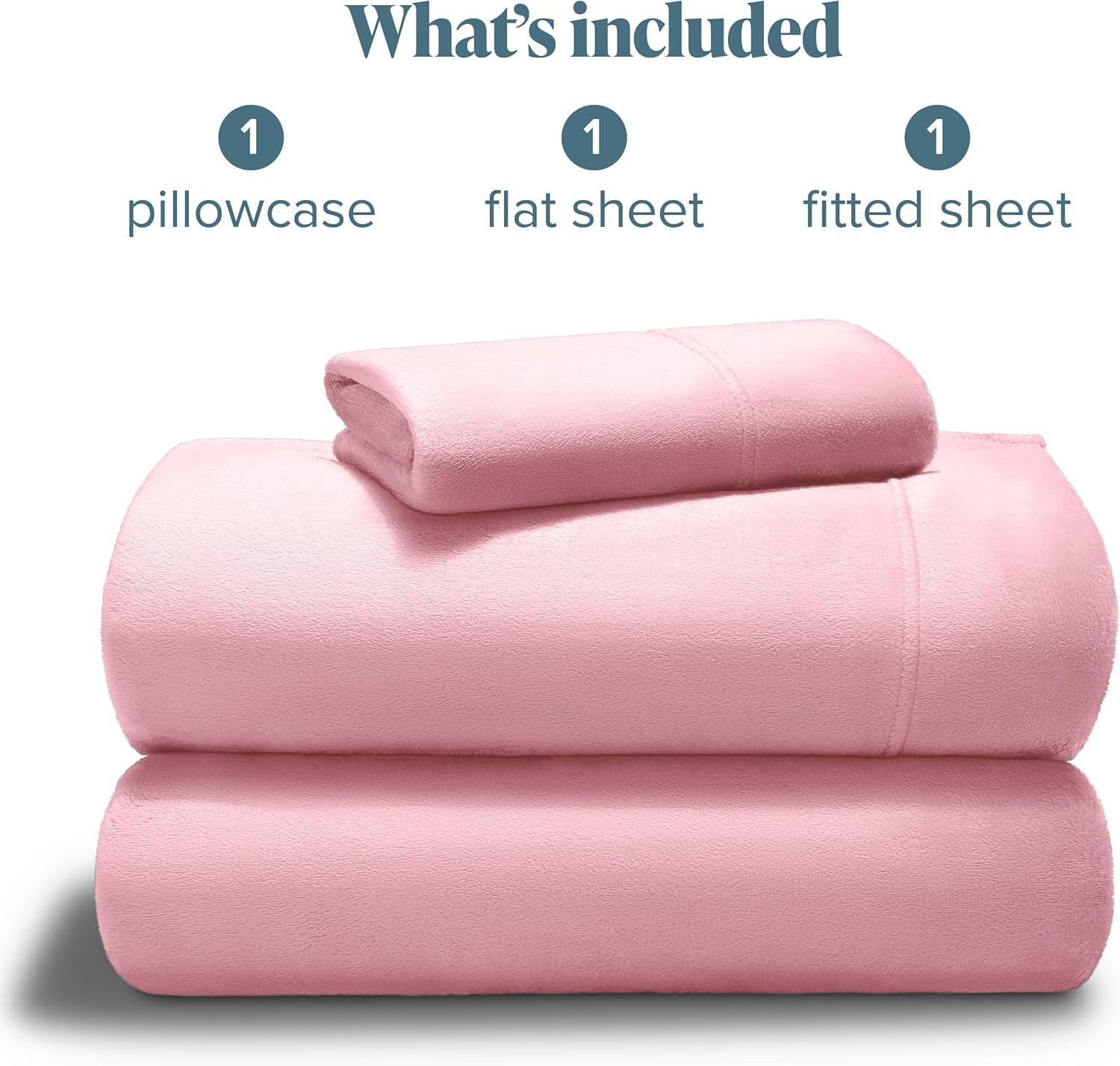 Velvety Soft Microplush Fleece Light Pink Twin XL Sheet Set by Bare Home