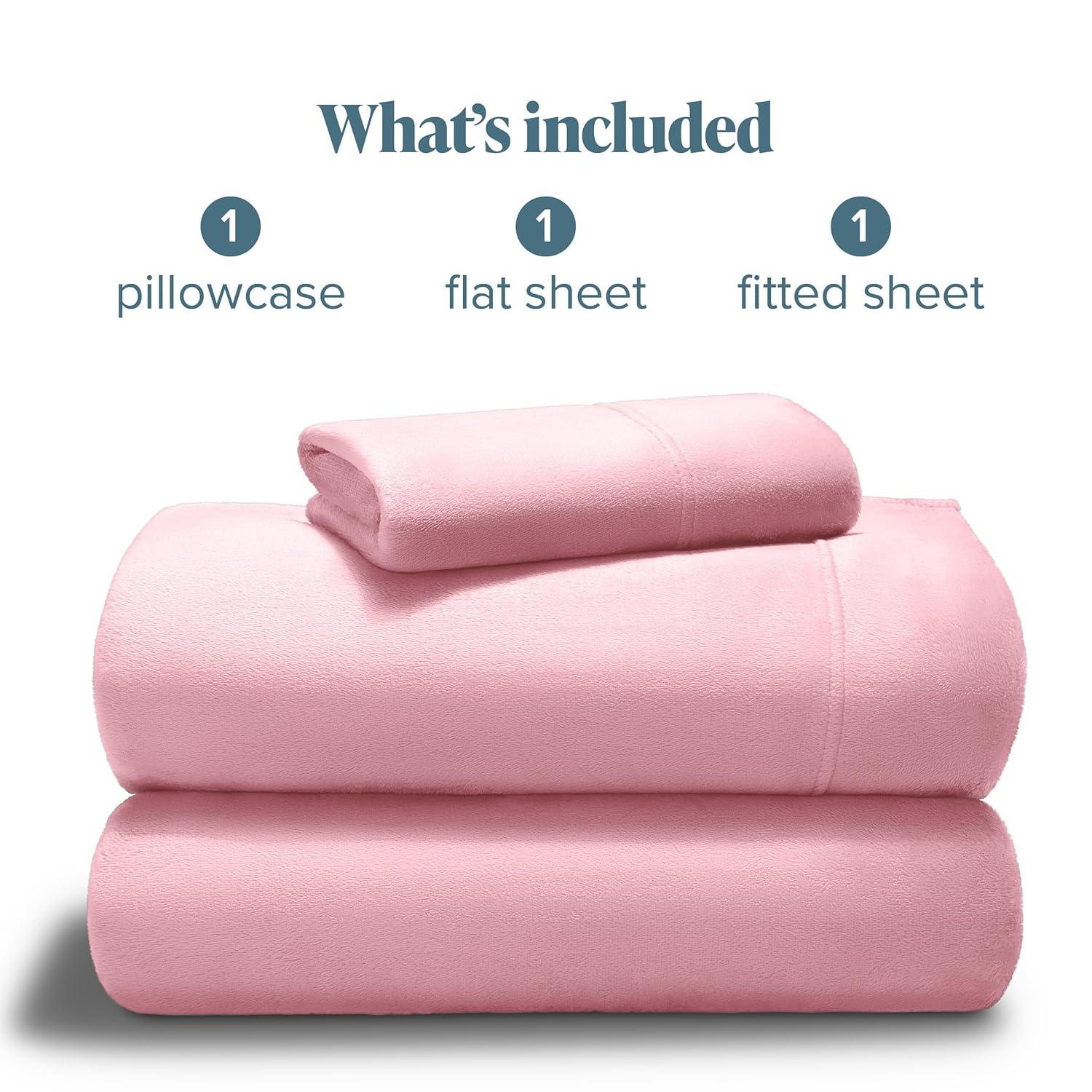 Velvety Soft Microplush Fleece Light Pink Twin XL Sheet Set by Bare Home
