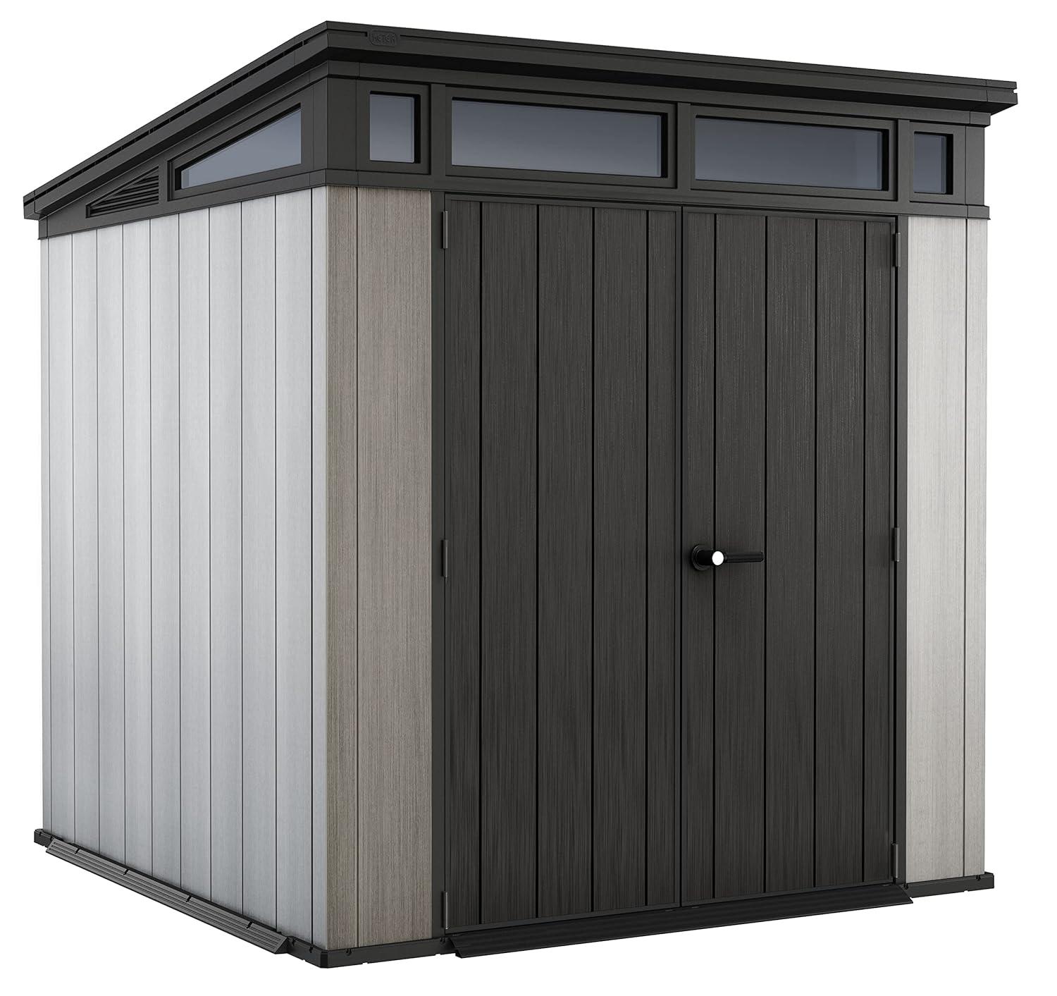 Keter Keter Artisan 7x7 ft. Modern Durable Resin Outdoor Storage Shed With Floor and Double Doors for Garden Patio Furniture and Tools, Grey