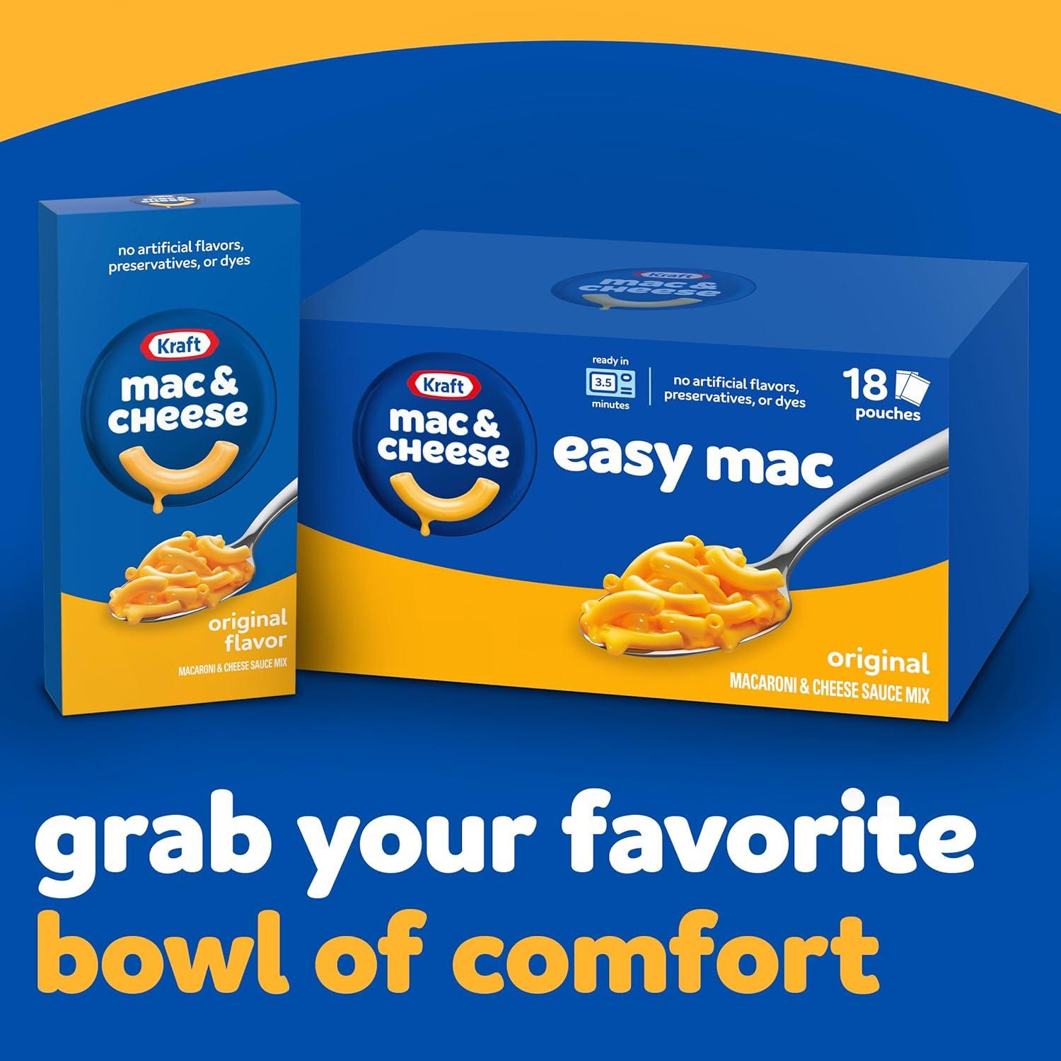 Kraft Easy Mac Original Mac N Cheese Macaroni and Cheese Microwavable Dinner, 18 ct Packets