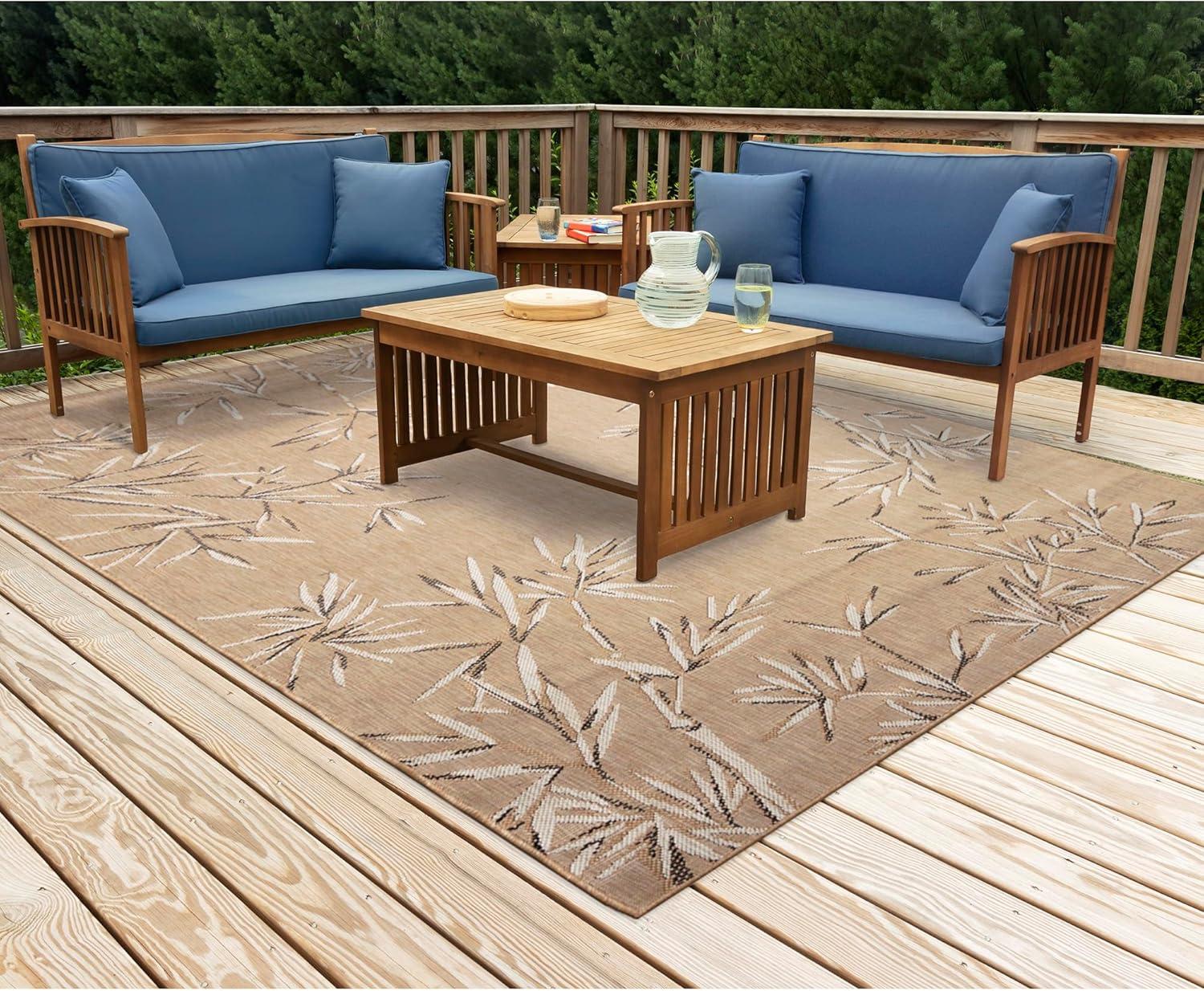 Liora Manne Carmel Bamboo Border Indoor/Outdoor Rug Sand 6'6" x 9'4"