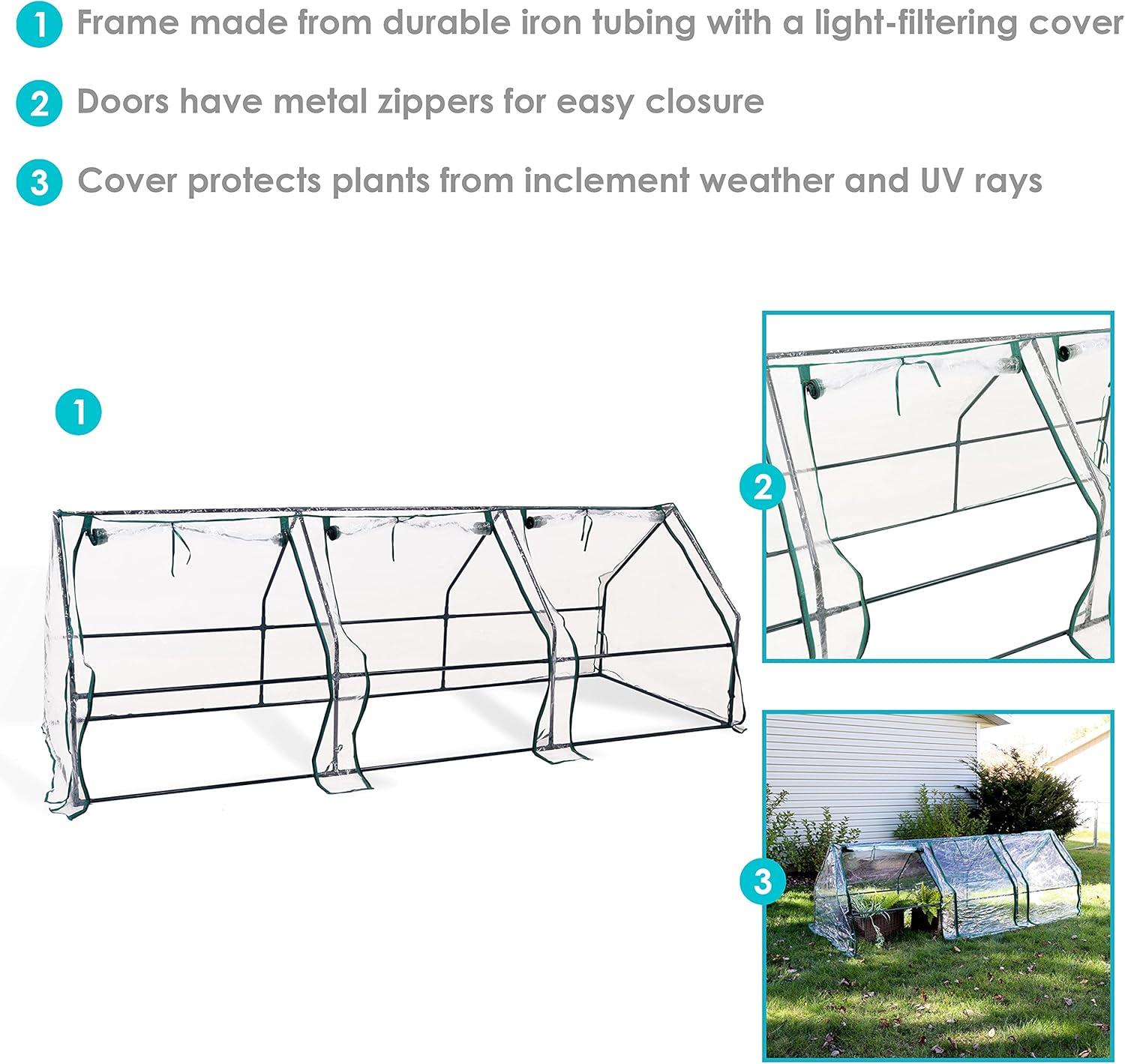 Sunnydaze Outdoor Portable Slanted Top Plant Shelter Mini Cloche Greenhouse with Zipper Doors - 36" - Clear