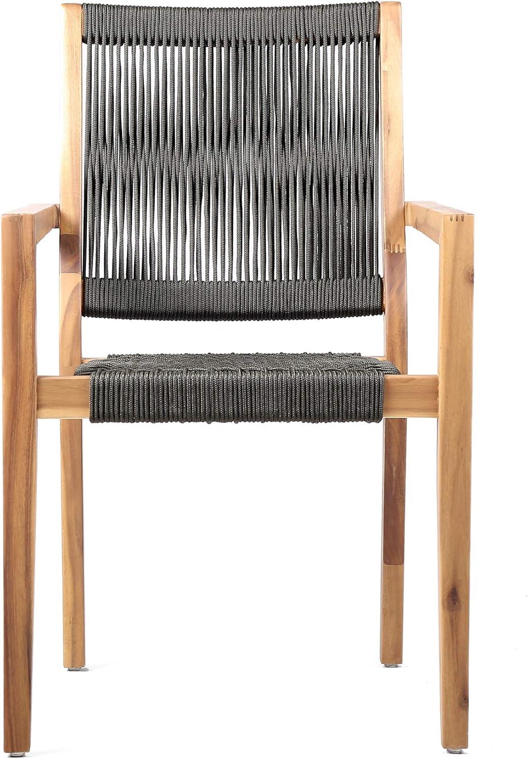 Madsen Charcoal Rope and Natural Eucalyptus Outdoor Dining Chair Set