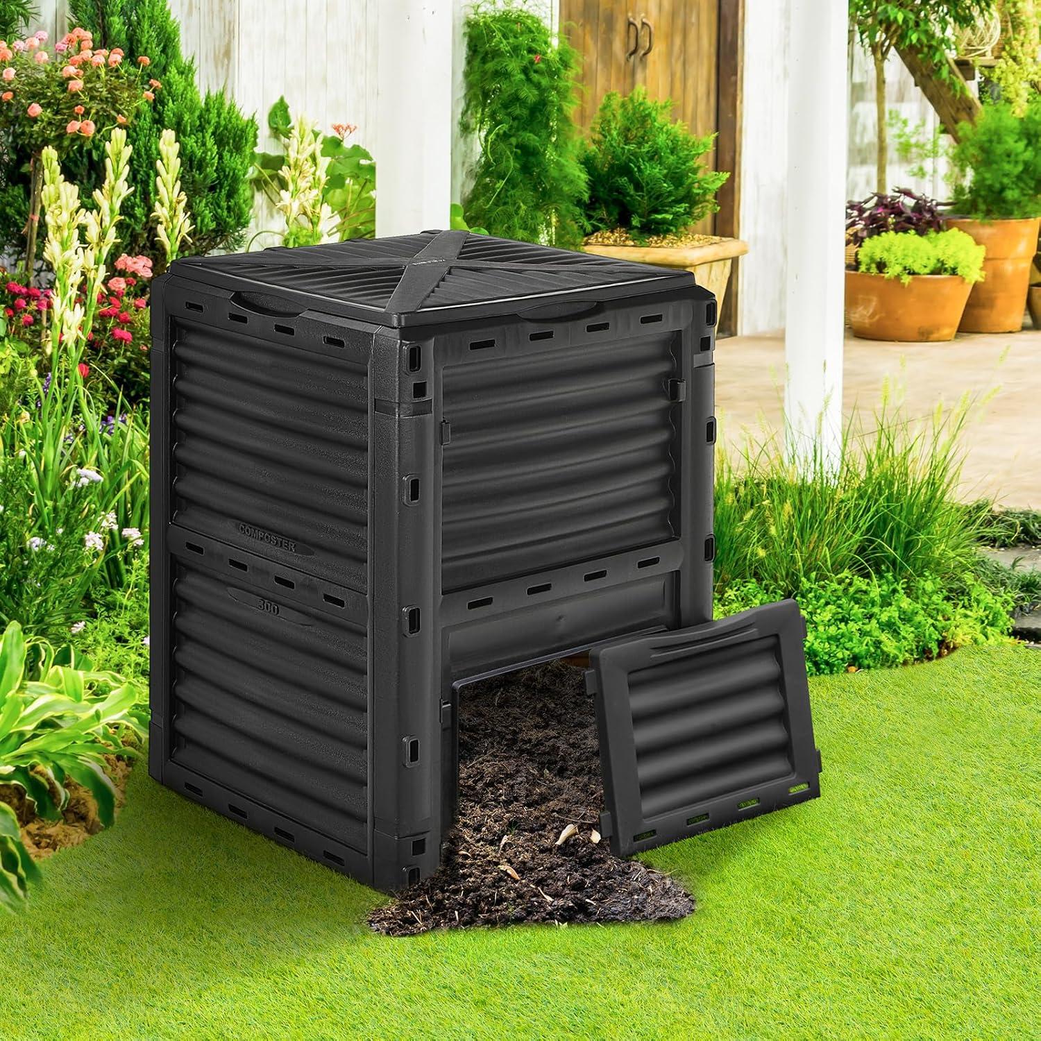 Tangkula 80-Gallon Outdoor Composter W/ Large Openable Lid & Bottom Exit Door