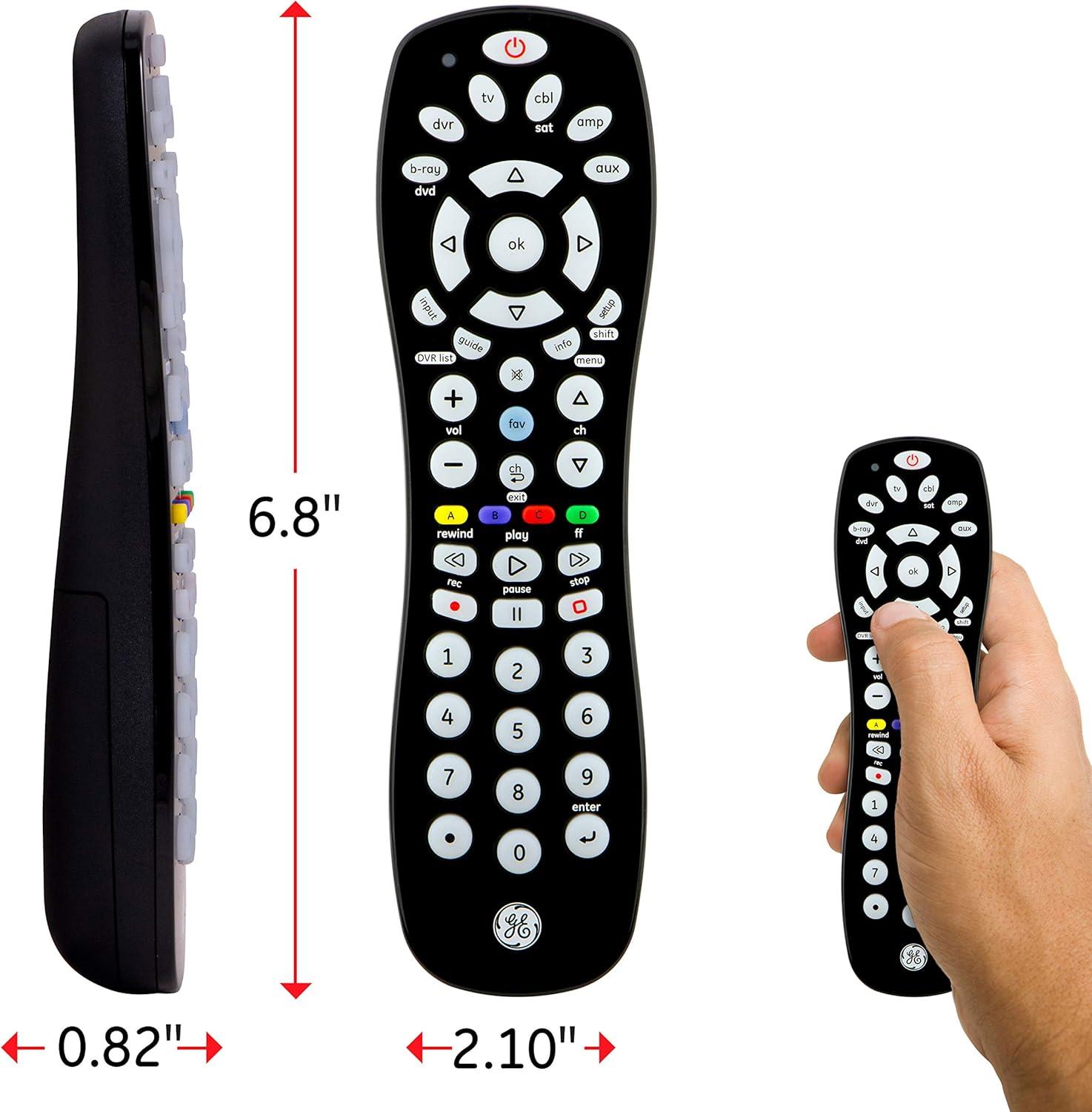 GE 6-Device Universal TV Remote Control in Black, 34459