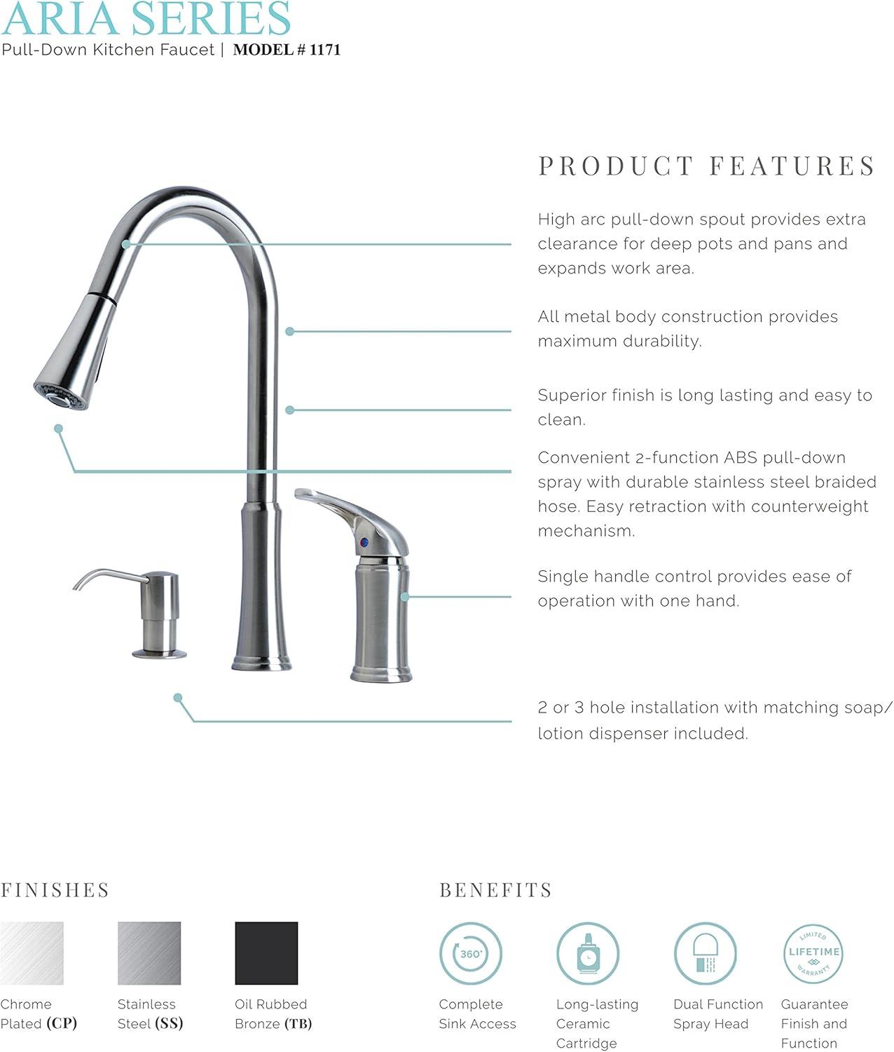 Builders Shoppe 1171SS Single Handle Pull-Down Kitchen Faucet with Soap/Lotion Dispenser Stainless Steel Finish