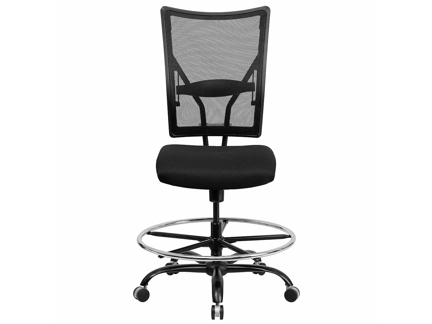 BizChair Big & Tall 400 lb. Rated Black Mesh Ergonomic Drafting Chair