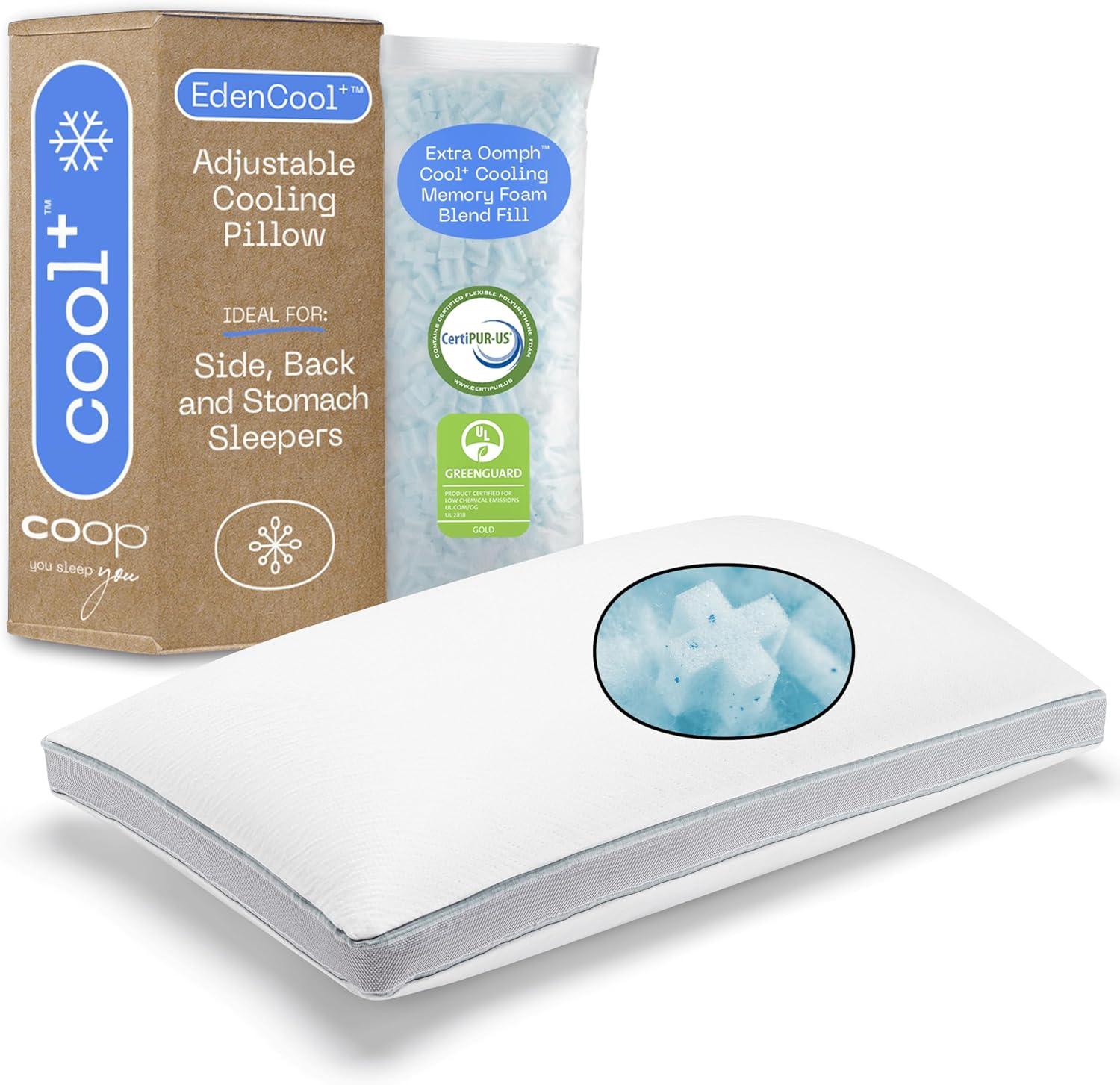 Coop Home Goods Eden Cool+ Pillow,  Plus Memory Foam with Cooling Gel, Back, Stomach or Side Sleeper, CertiPUR-US/GREENGUARD Gold